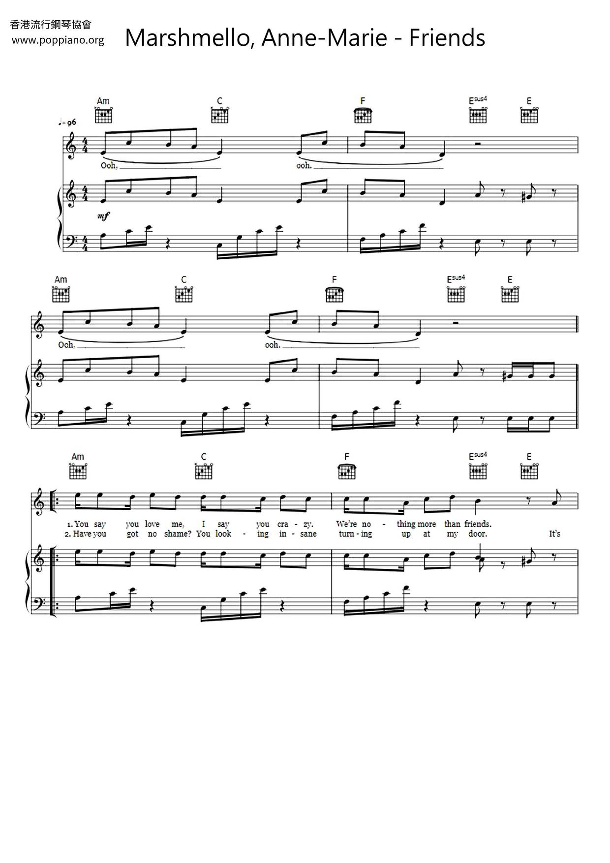 Marshmello Anne Marie Friends Sheet Music Pdf Free Score Download