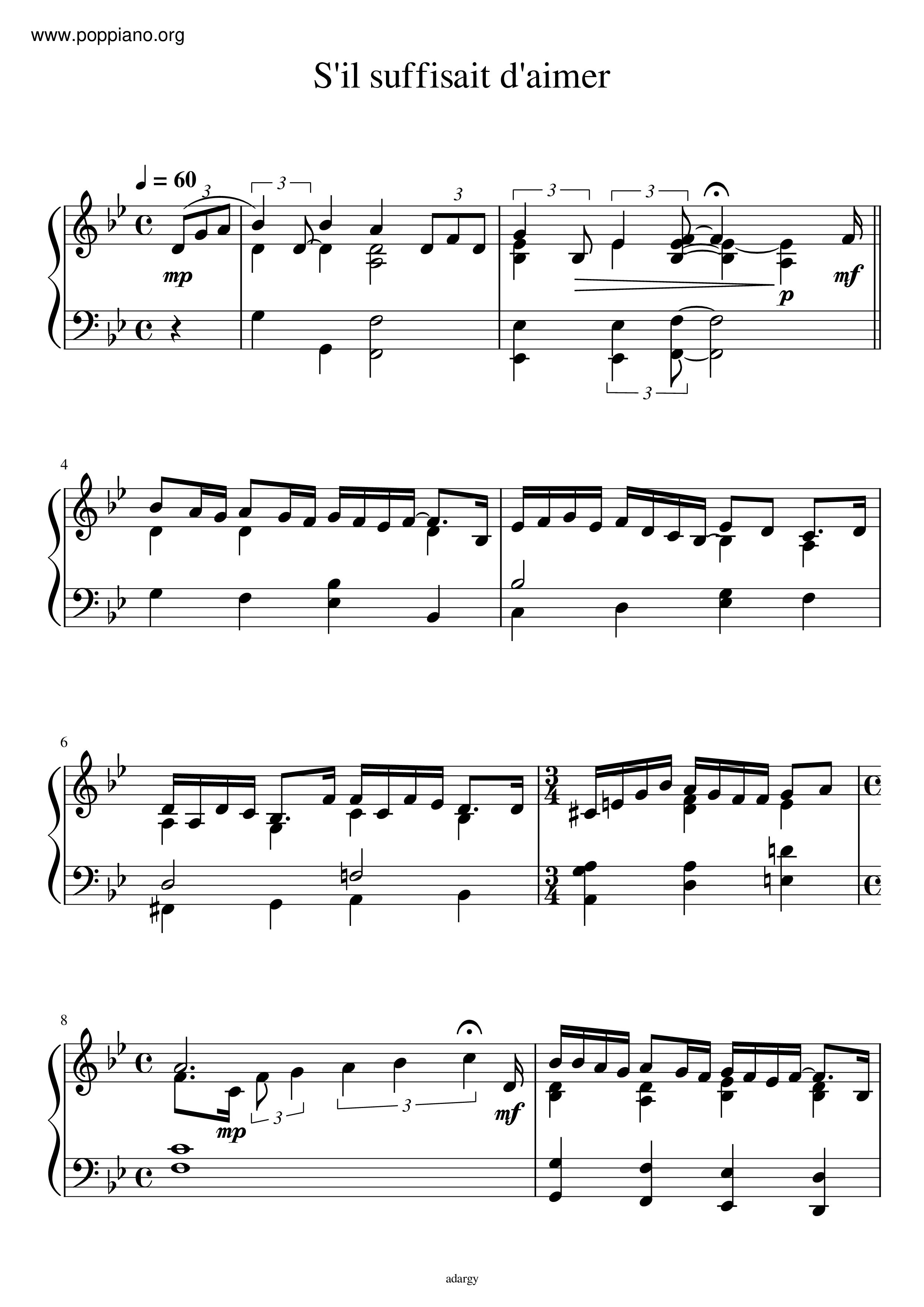 Partition Piano S Il Suffisait D Aimer ☆ S'Il Suffisait D'Aimer - Sheet Music / Piano Score Free PDF Download - HK  Pop Piano Academy ☆
