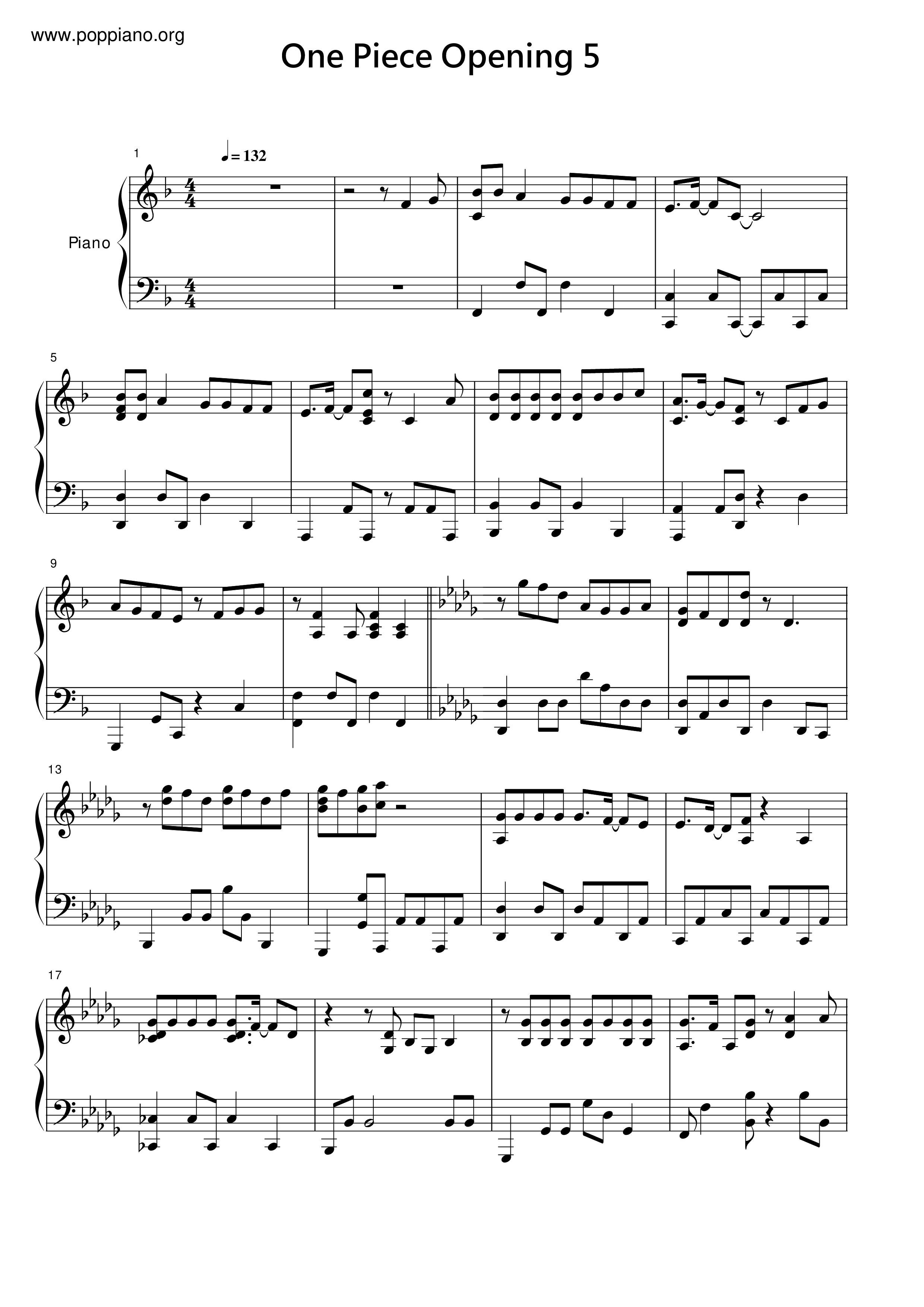 Boystyle One Piece Opening 5 Sheet Music Pdf ココロのちず 楽譜 Free Score Download