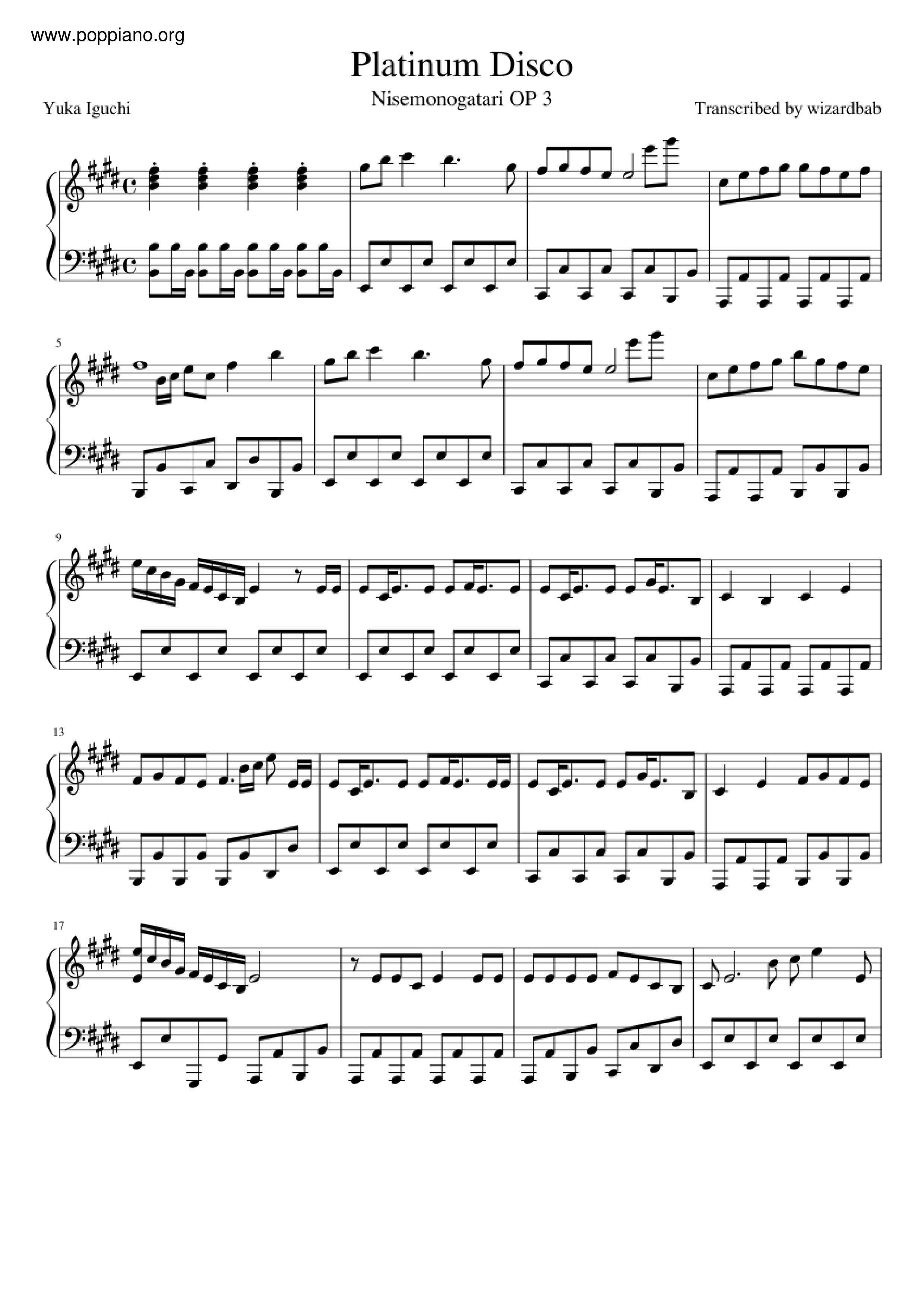 白金ディスコ-白金Disco-伪物语OP3五线谱预览2-钢琴谱文件（五线谱、双手简谱、数字谱、Midi、PDF）免费下载