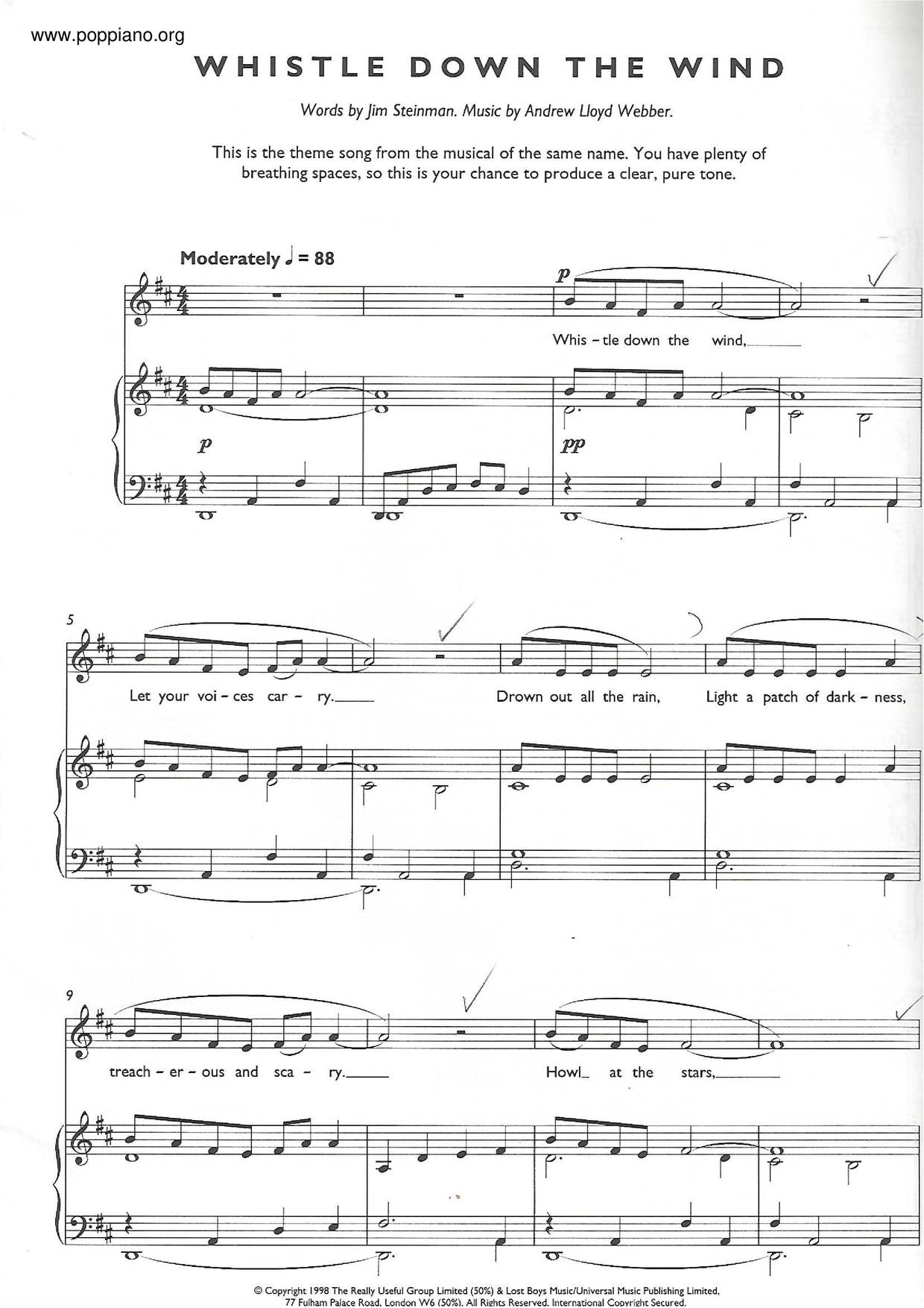☆ Whistle Down The Wind - Sheet Music / Piano Score Free PDF 