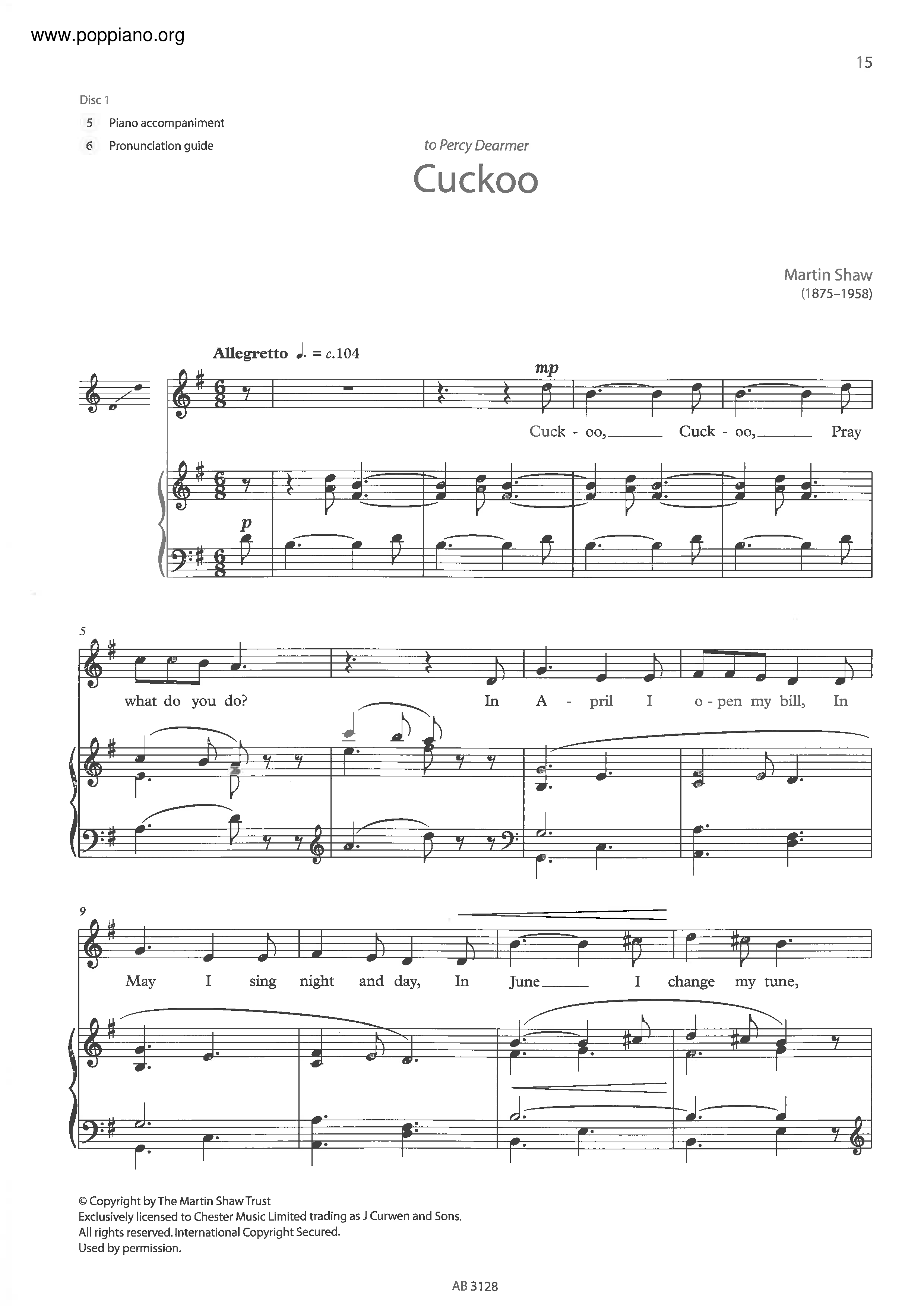 Martin ShawCuckoo Sheet Music pdf, Free Score Download ★