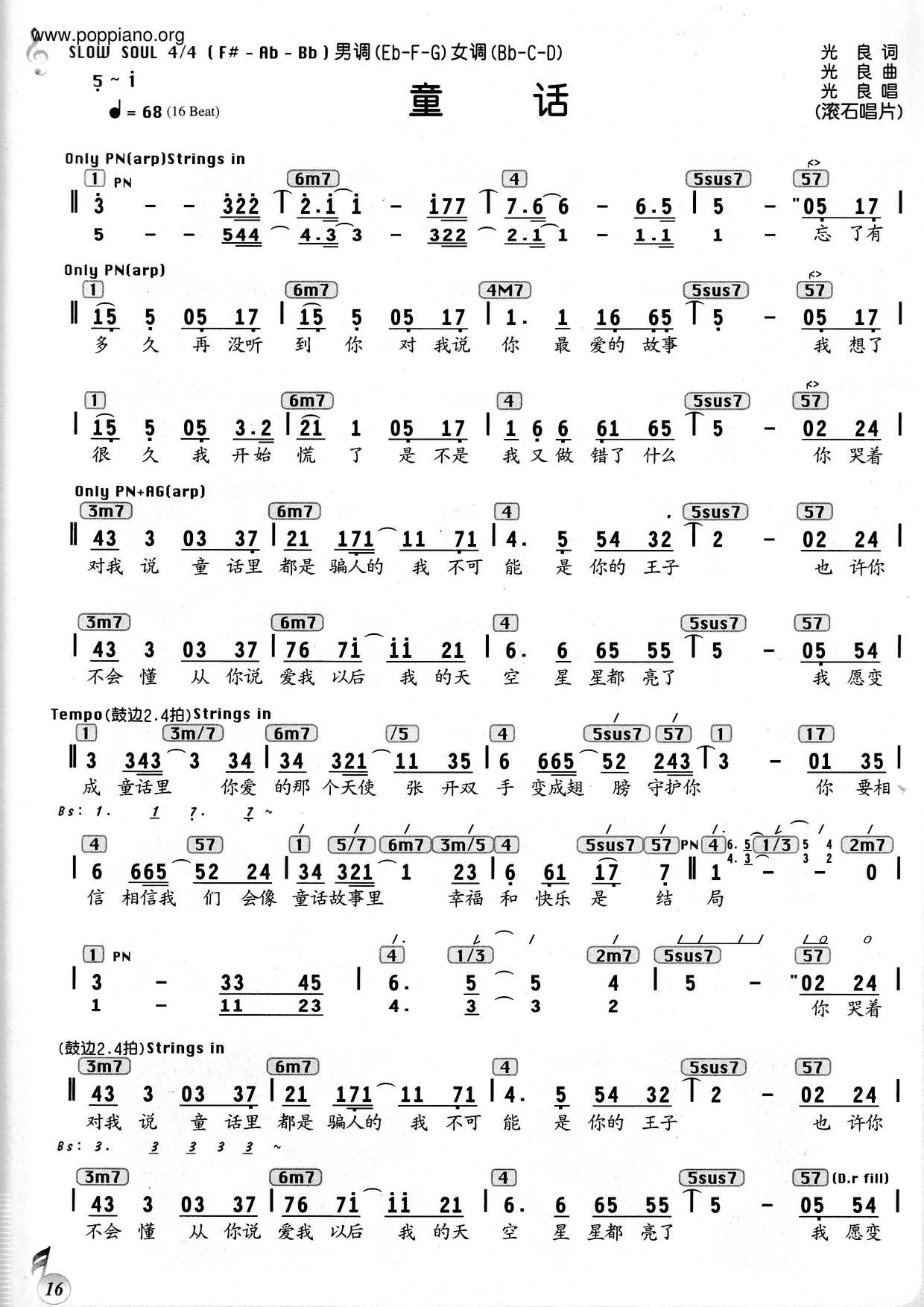 光良 童話簡譜pdf 香港流行鋼琴協會琴譜下載