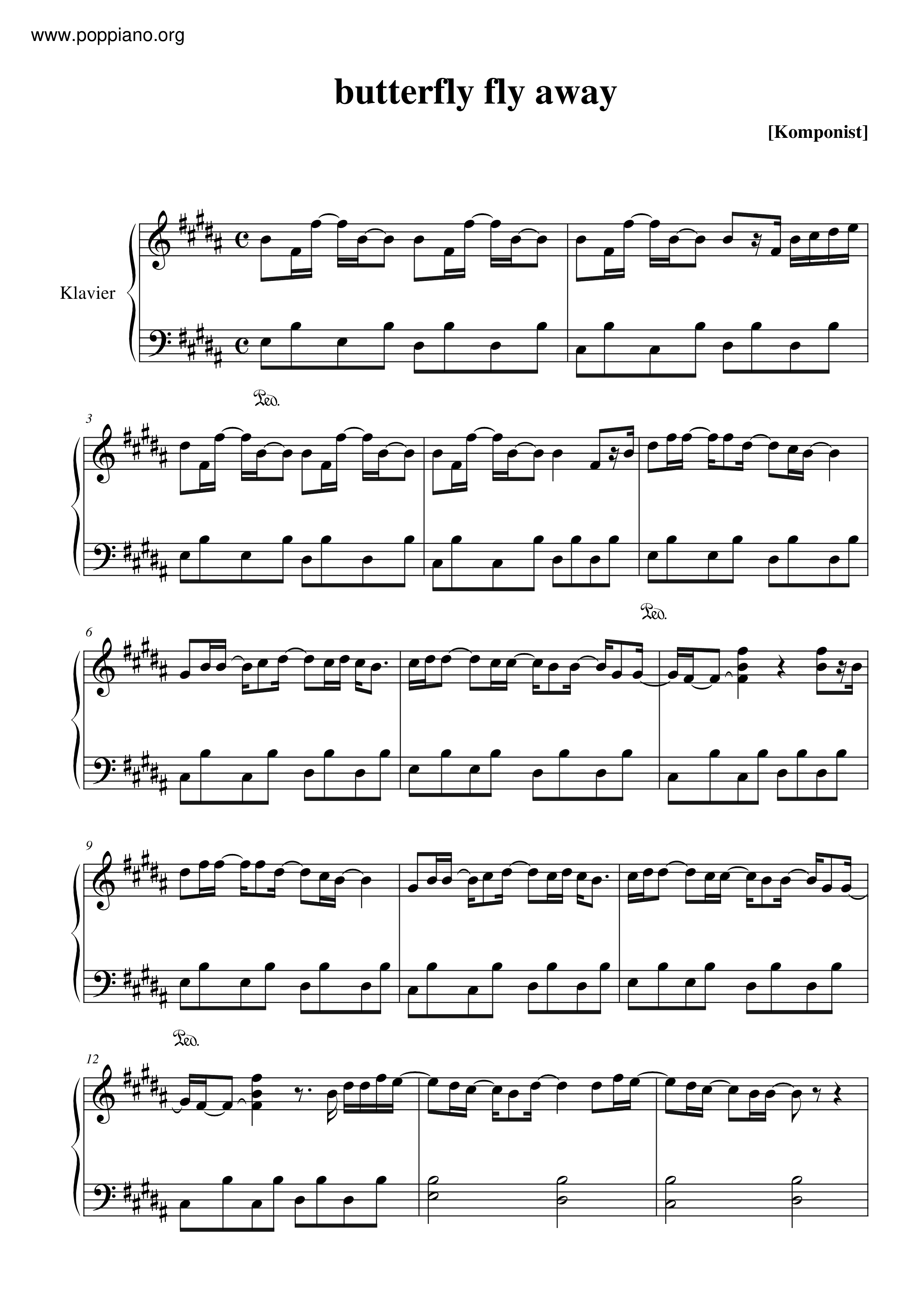 butterfly fly away PDF琴譜免費下載 香港流行鋼琴協會 ★