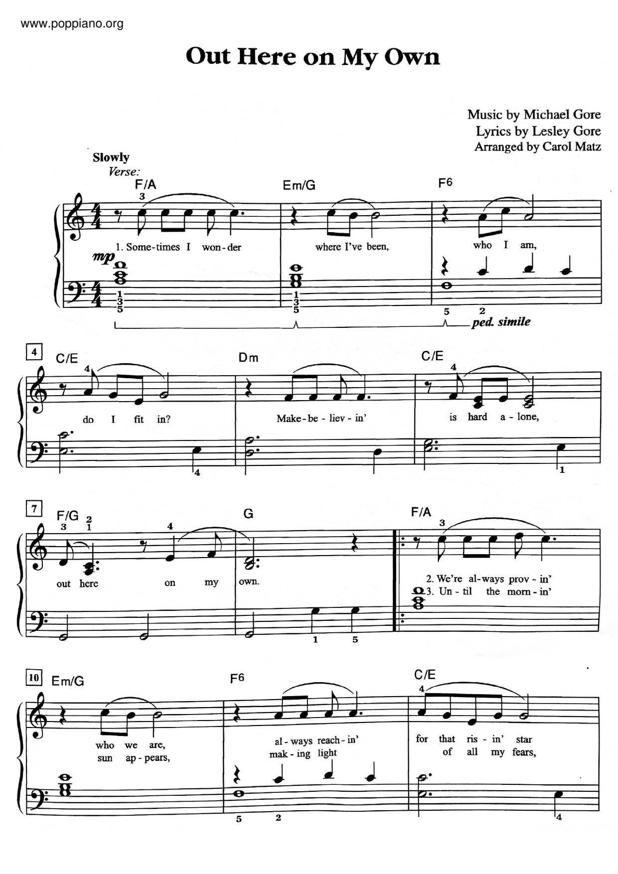 Michael Gore Out Here On My Own Sheet Music Pdf Free Score Download dancing-on-my-own-sheet-music-for-piano