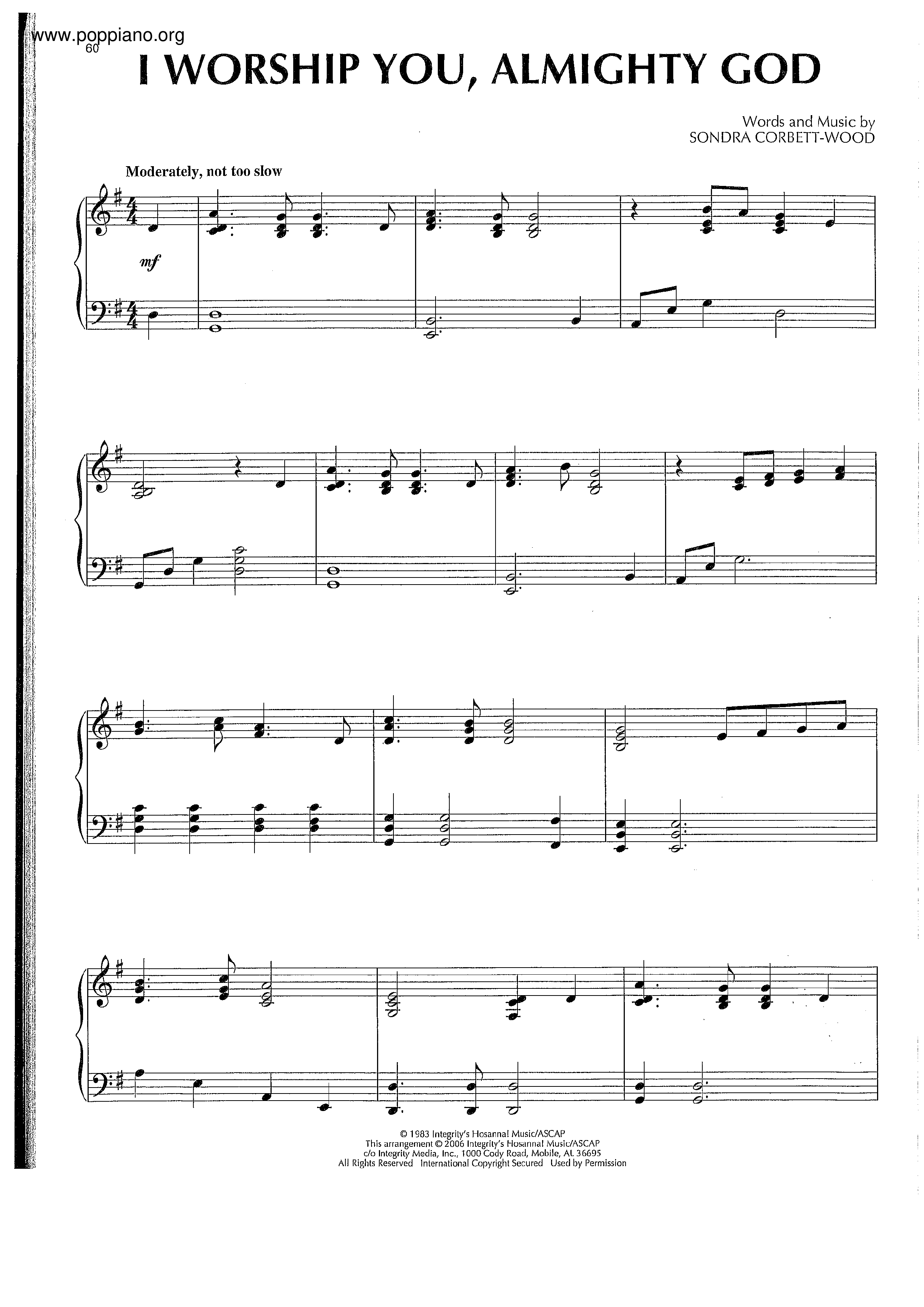 Hymn-I Worship You, Almighty God Sheet Music pdf, - Free Score Download ★