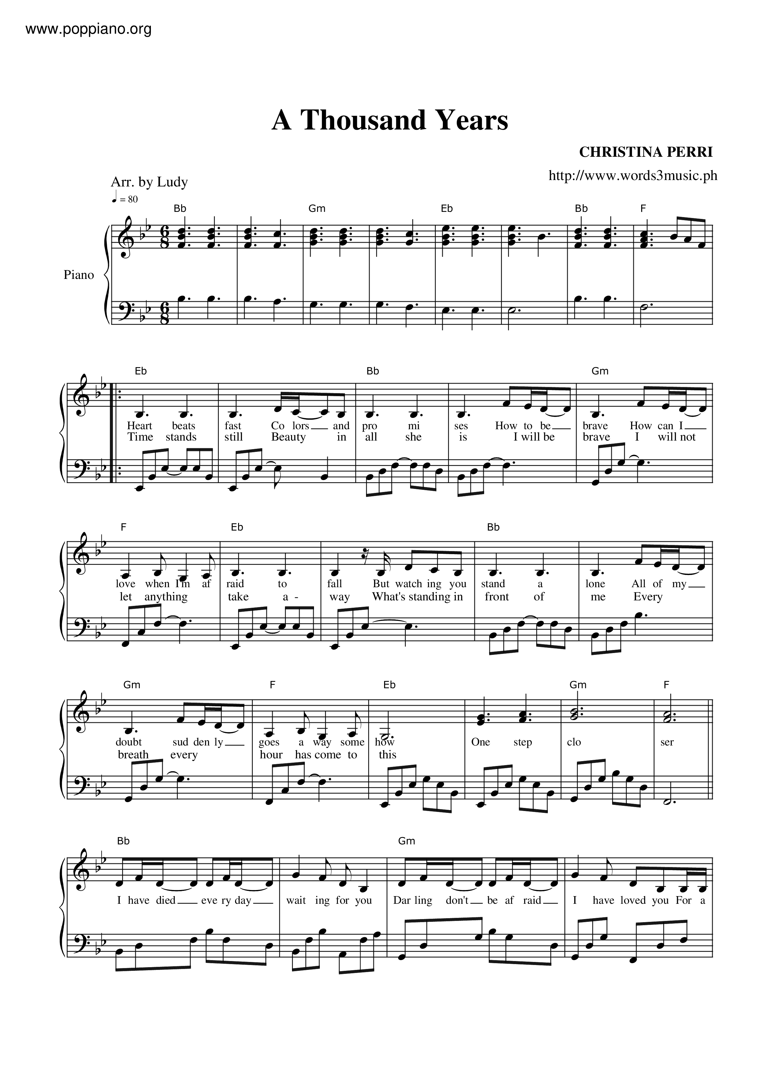★クリスティーナ ペリー ア・サウザンド・イヤーズ 楽谱 ピアノ譜pdf 香港ポップピアノ協会 無料PDF楽譜ダウンロード gakufu