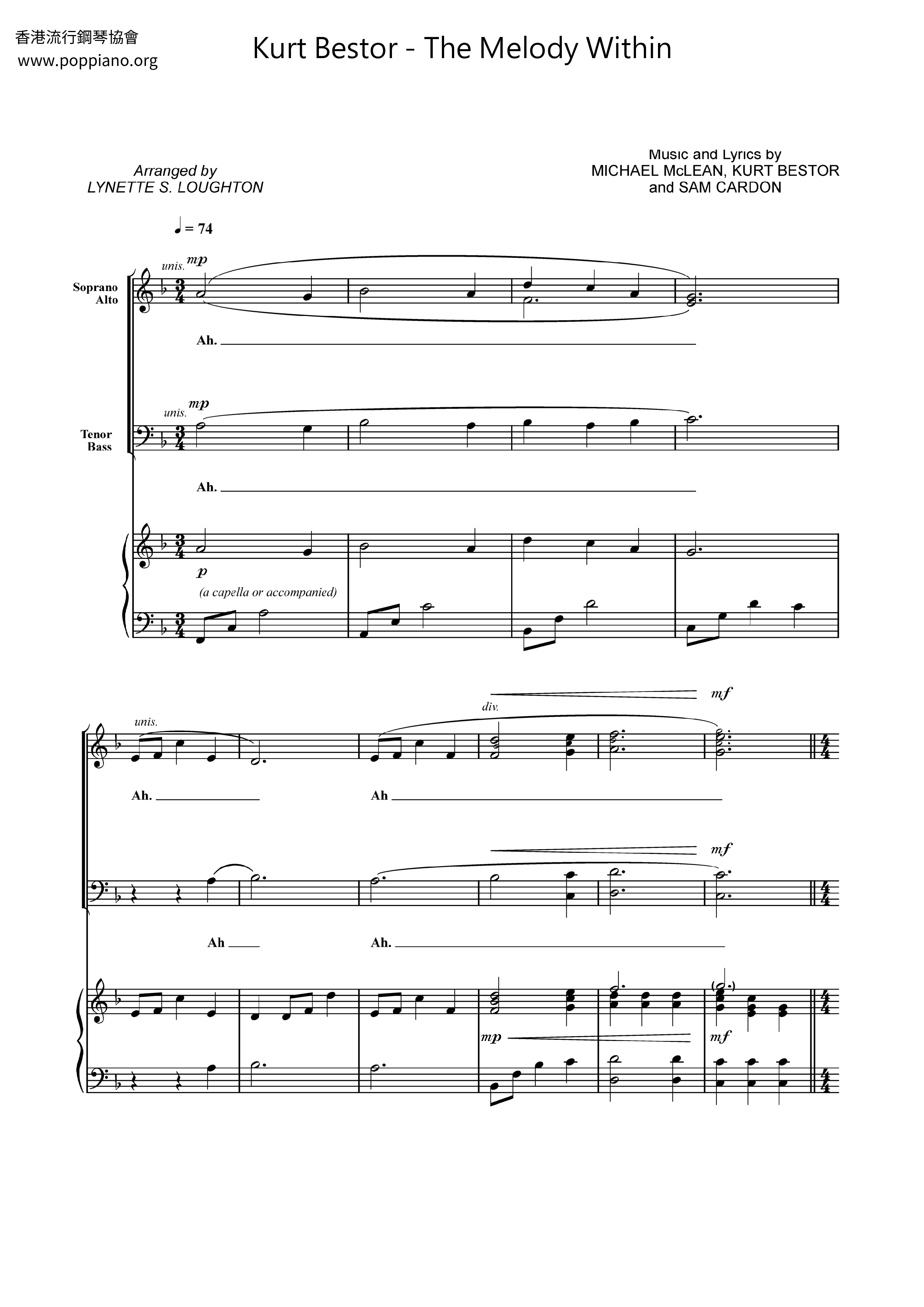 Kurt BestorThe Melody Within Sheet Music pdf, Free Score Download ★