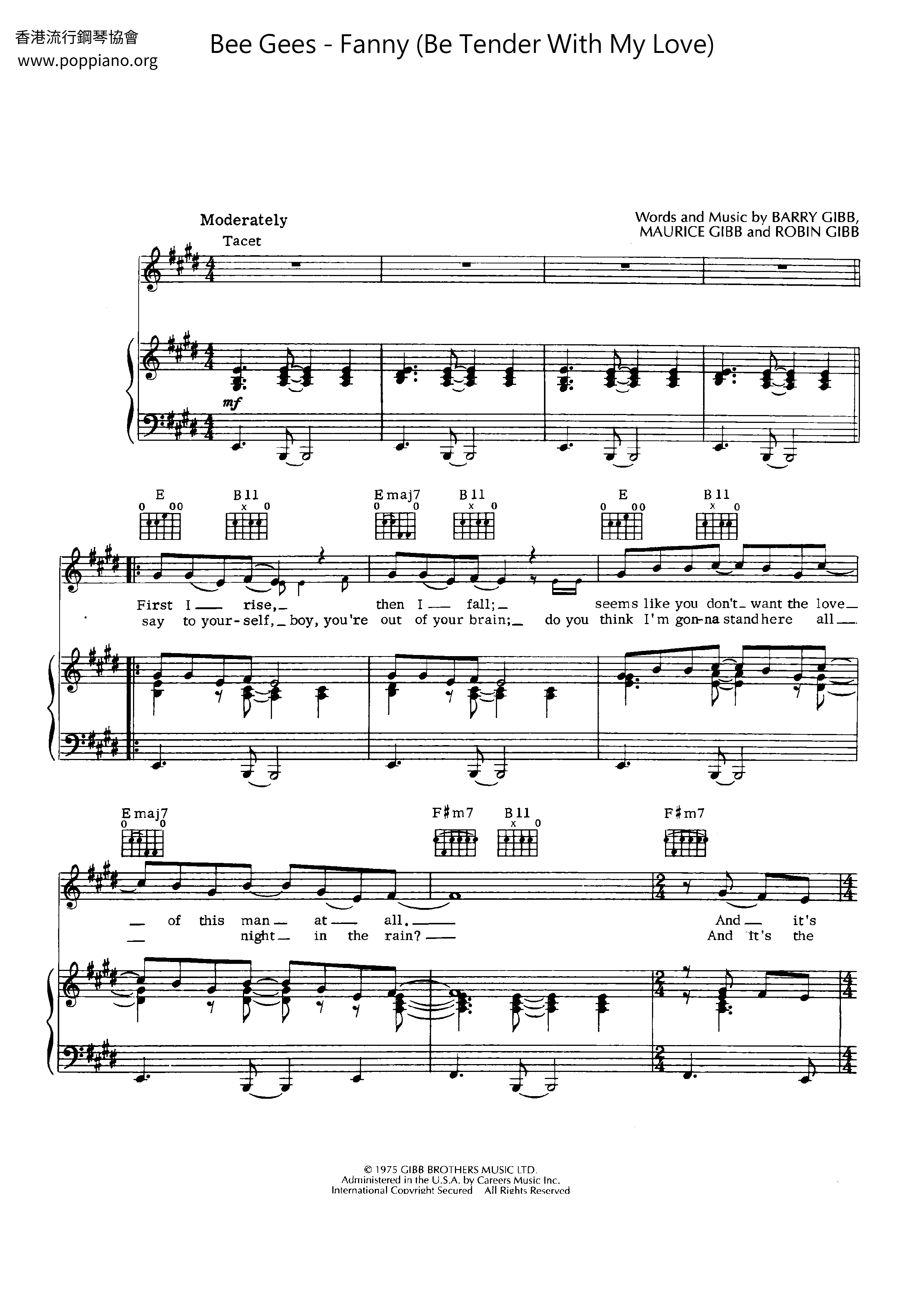 Bee GeesFanny (Be Tender With My Love) Sheet Music pdf, Free Score Download ★ Bee GeesFanny (Be Tender With My Love) Sheet Music pdf, Free Score Download ★
