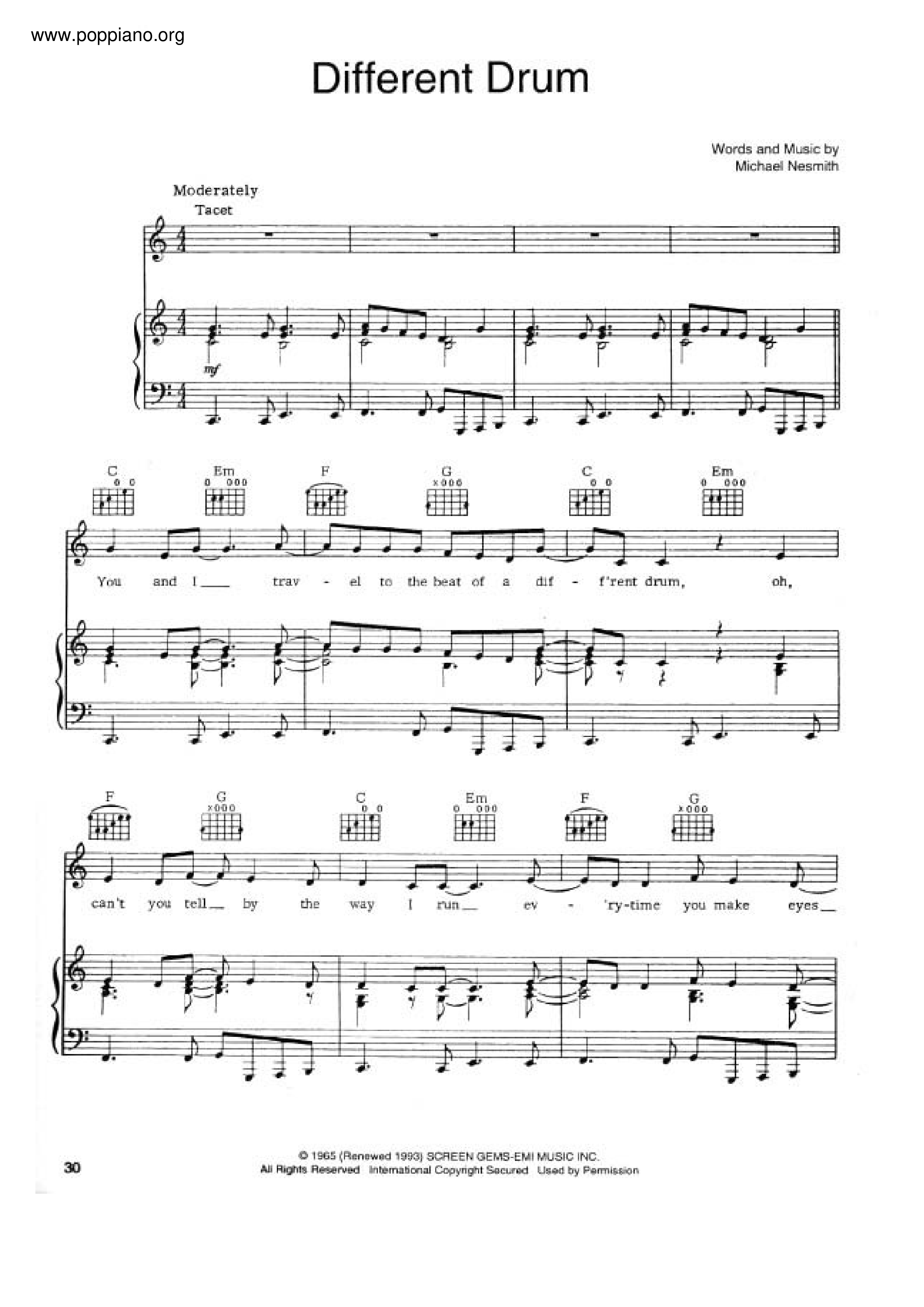 Lyrics To Different Drum By Linda Ronstadt ★Linda Ronstadt - Different Drum ピアノ譜pdf- 香港ポップピアノ協会 無料PDF楽譜ダウンロード gakufu