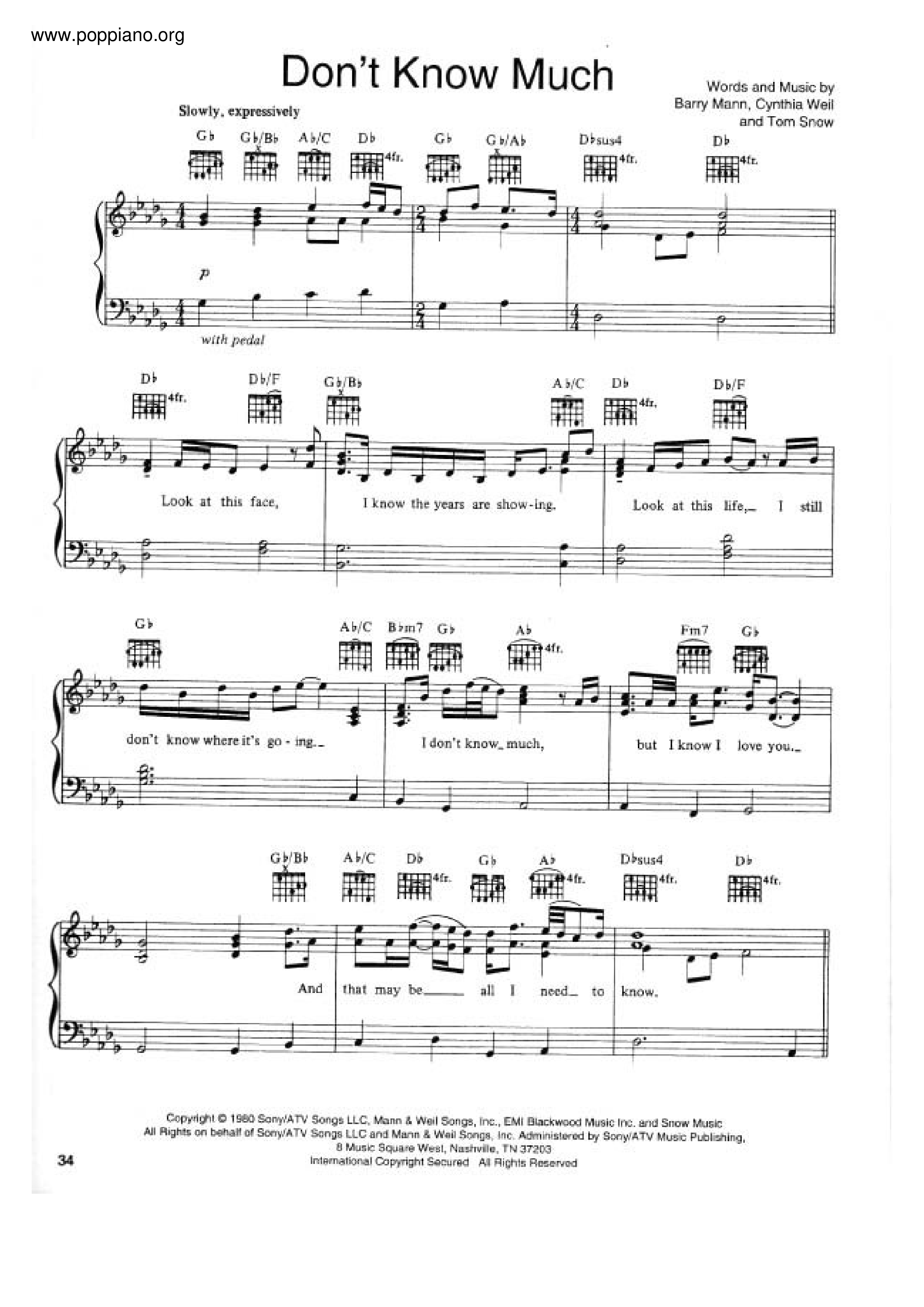Linda RonstadtDon't Know Much Sheet Music pdf, Free Score Download ★
