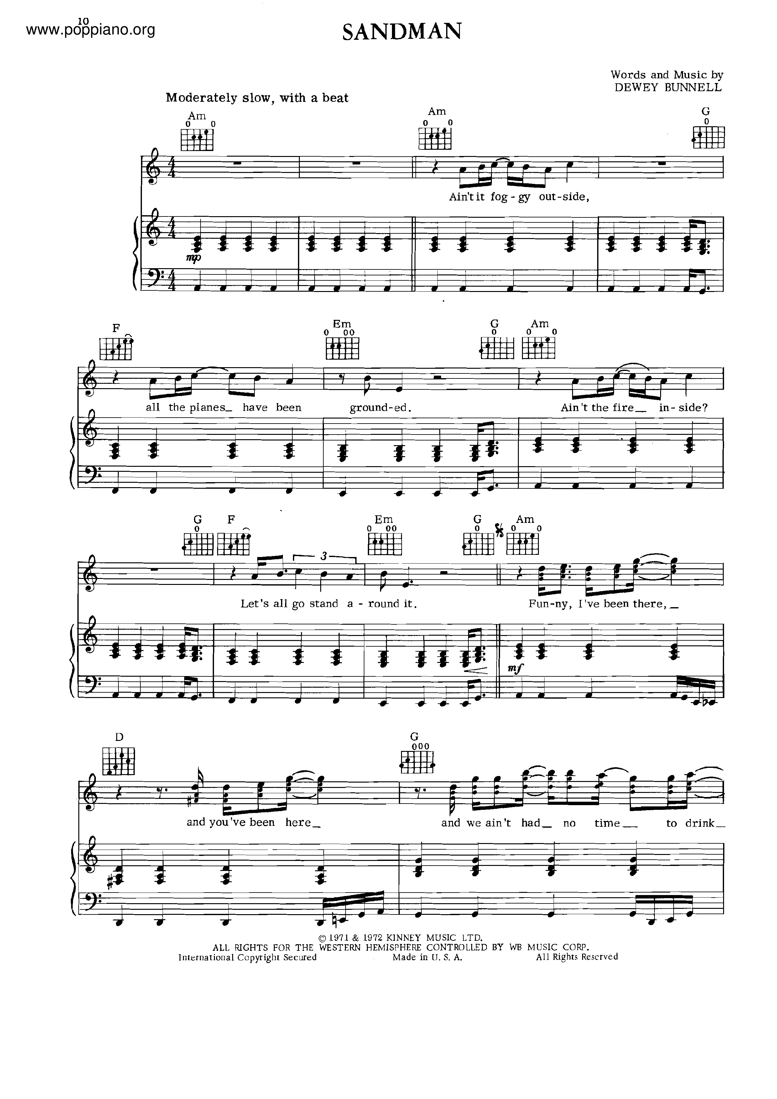 AmericaSandman Sheet Music pdf, Free Score Download ★