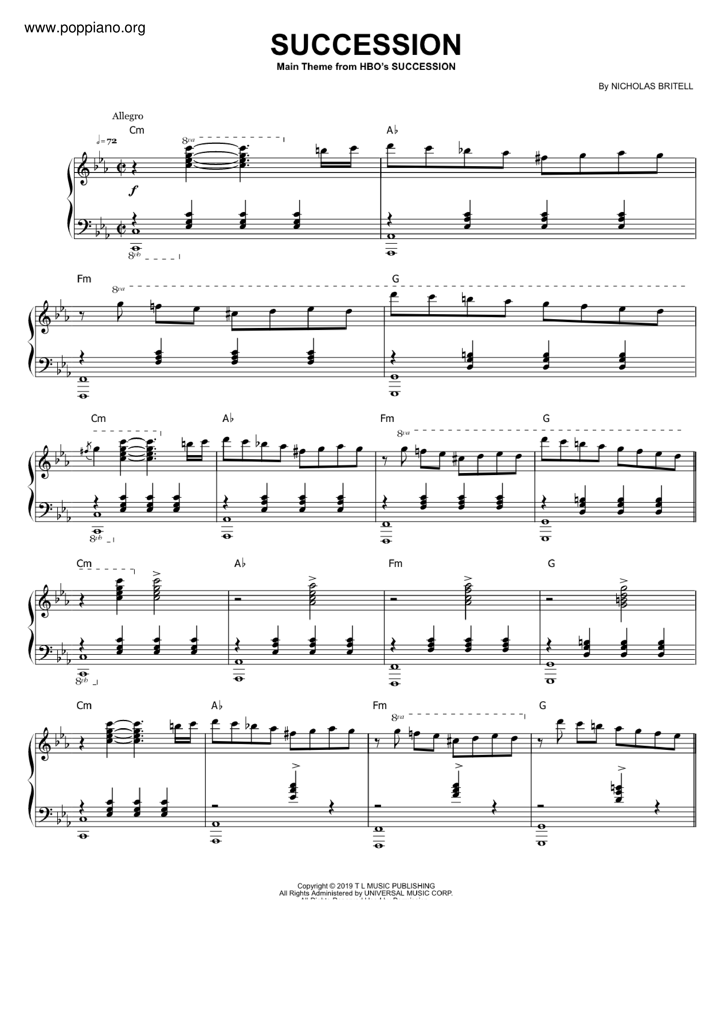 Nicholas Britell Succession Main Theme Sheet Music Pdf Free Score 