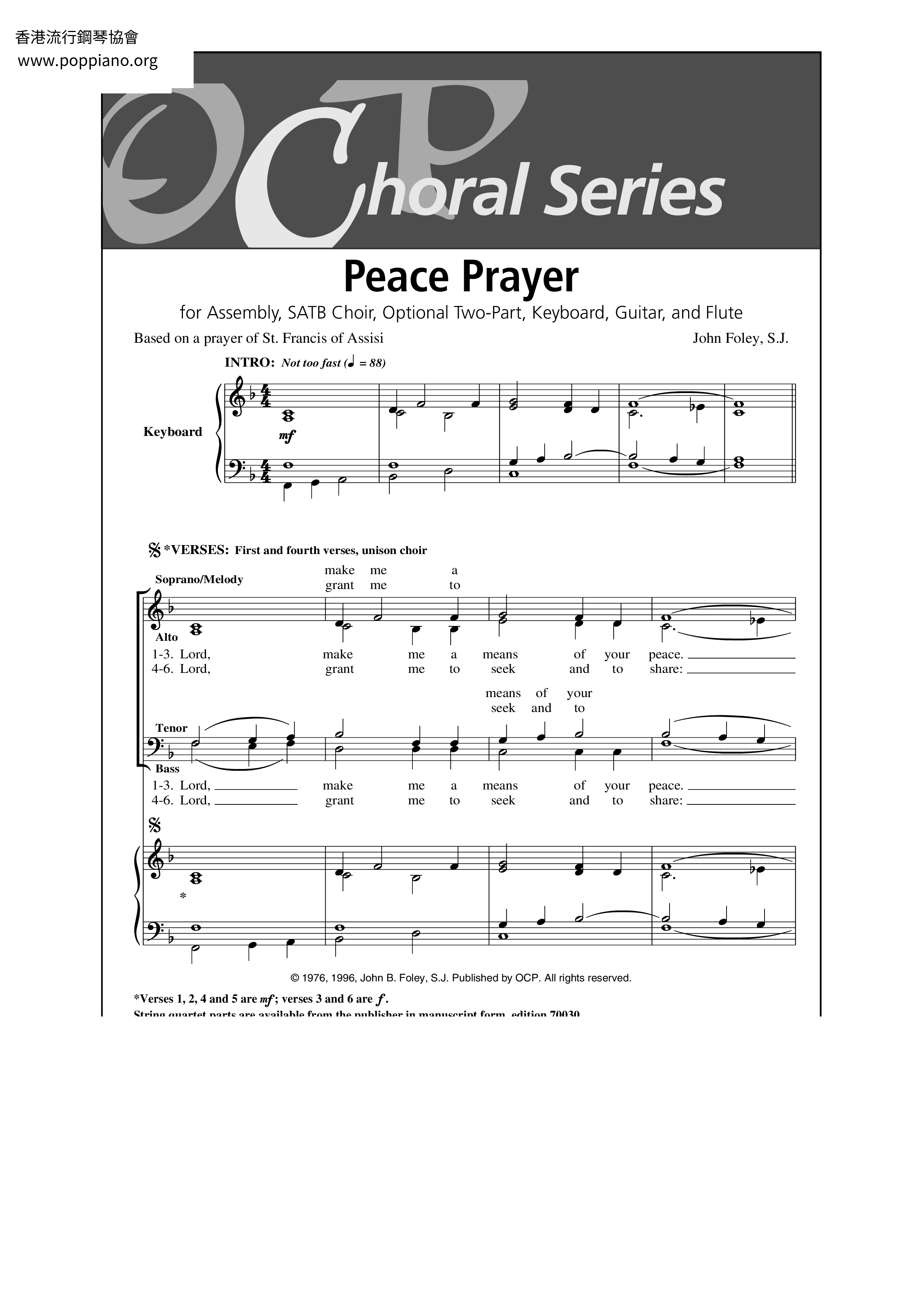 Peace Prayer琴譜