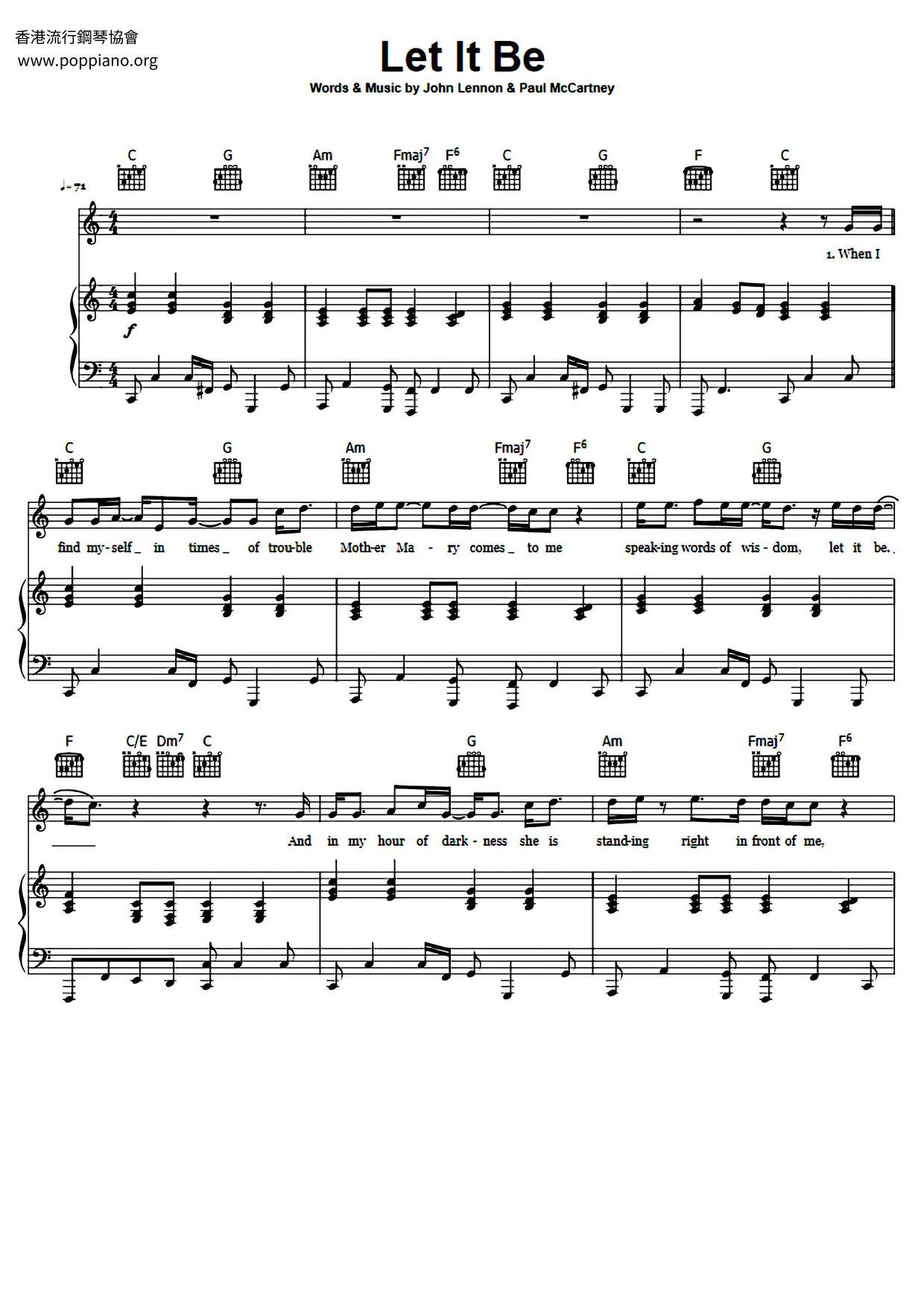 ☆ザ・ビートルズ - レット・イット・ビー 악보 ピアノ譜pdf (ザ