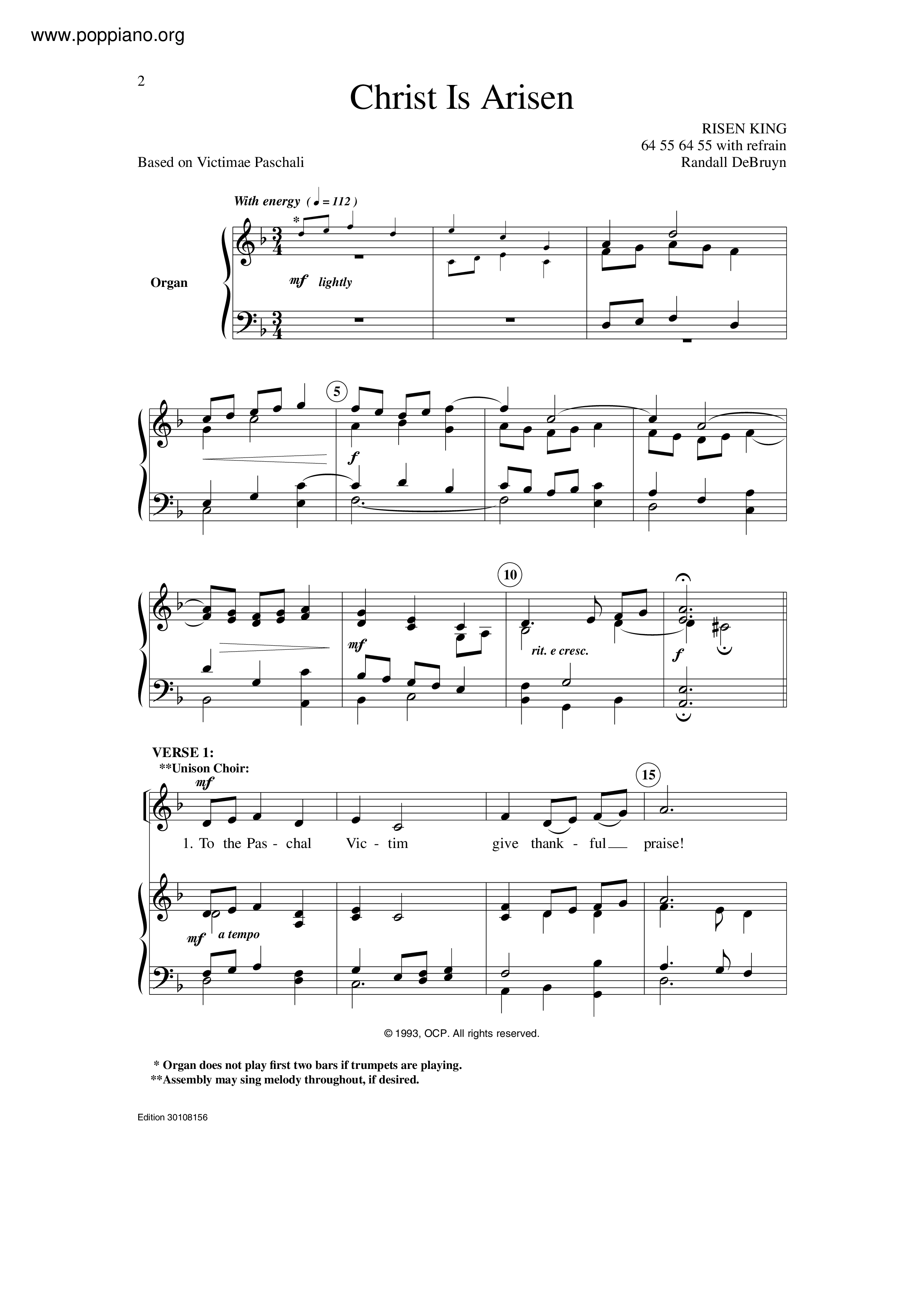 HymnChrist Is Arisen Sheet Music pdf, Free Score Download ★