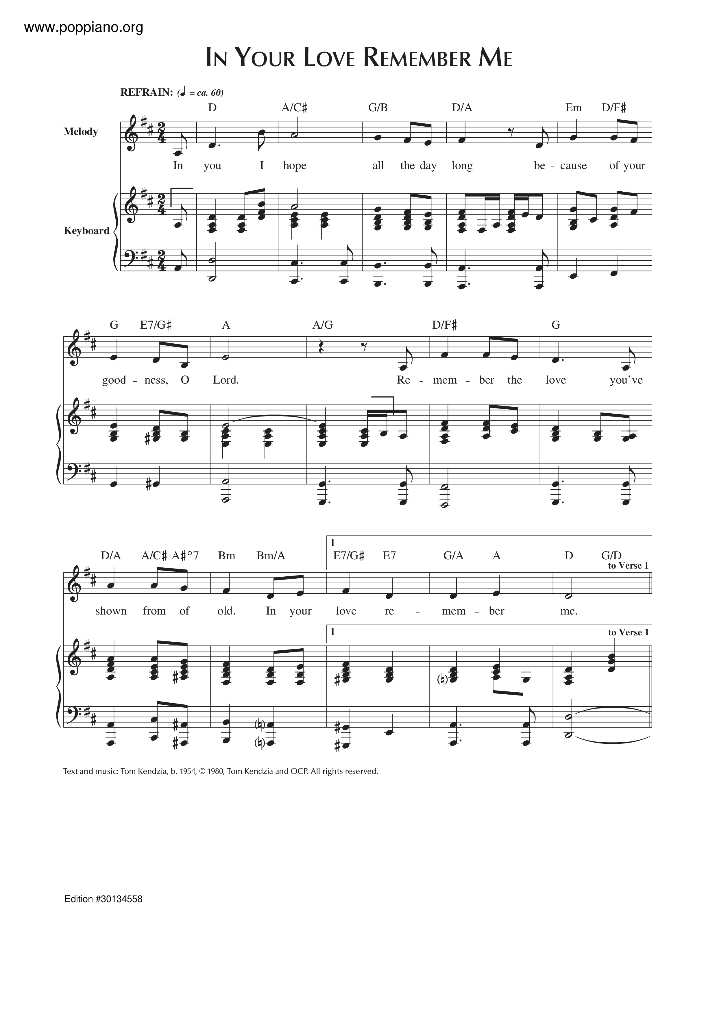 HymnIn Your Love Remember Me Sheet Music pdf, Free Score Download ★