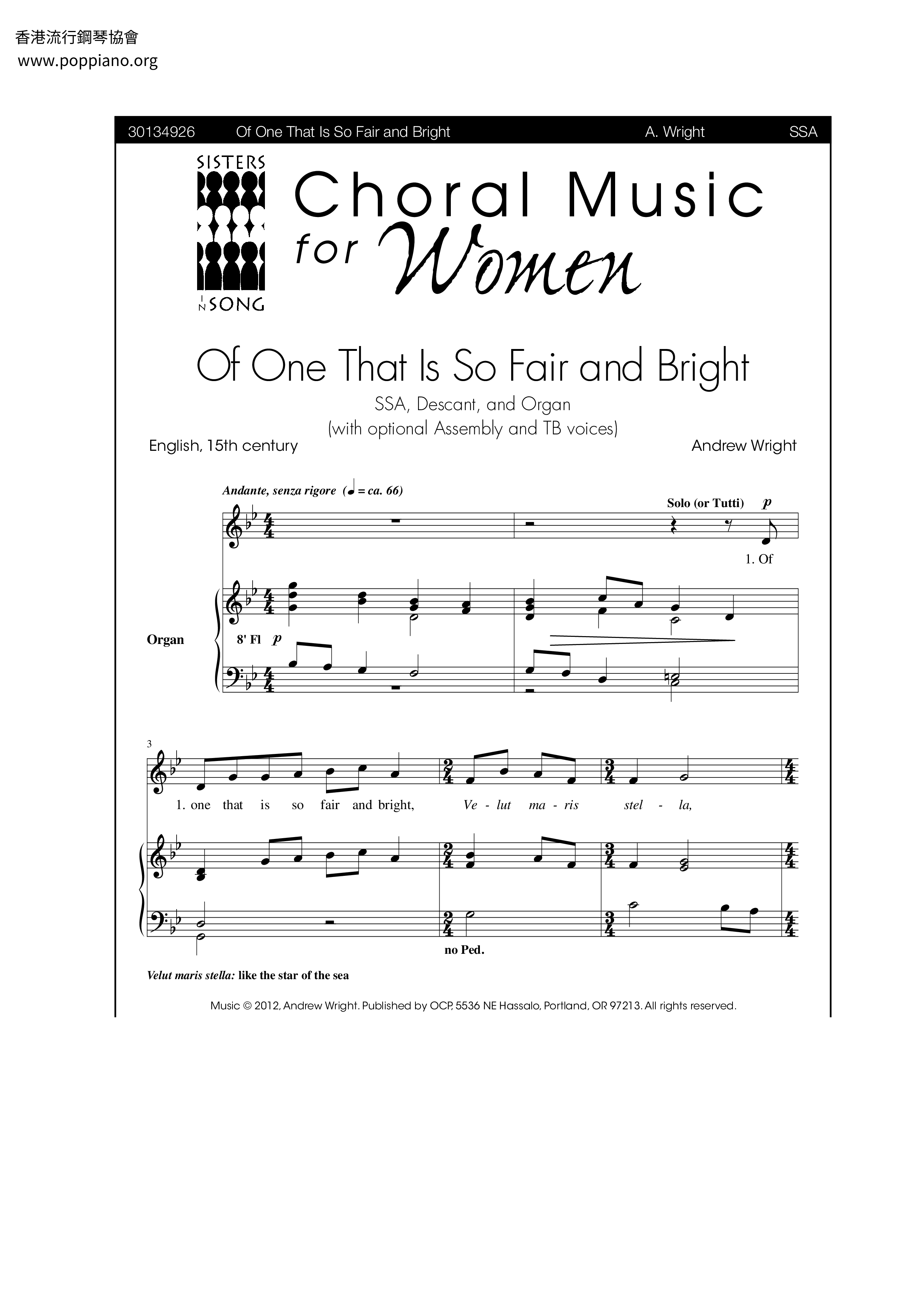 Of One That Is So Fair And Bright琴譜