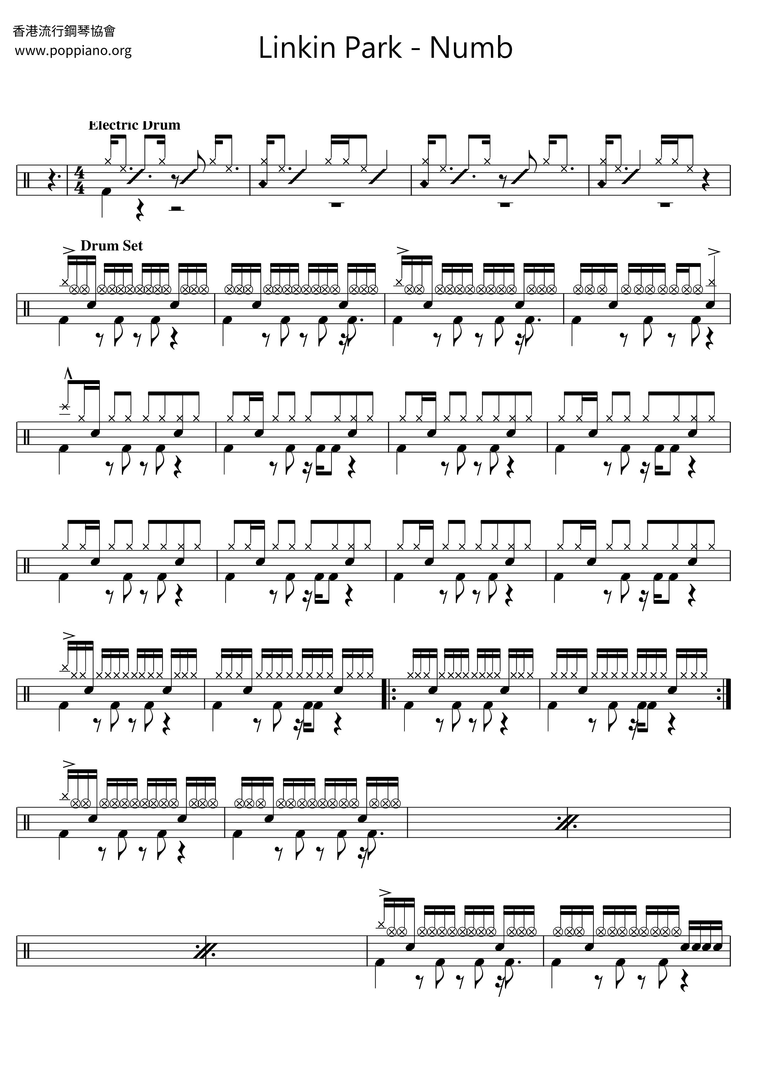Linkin parkNumb Drum Tab pdf, Free Score Download ★