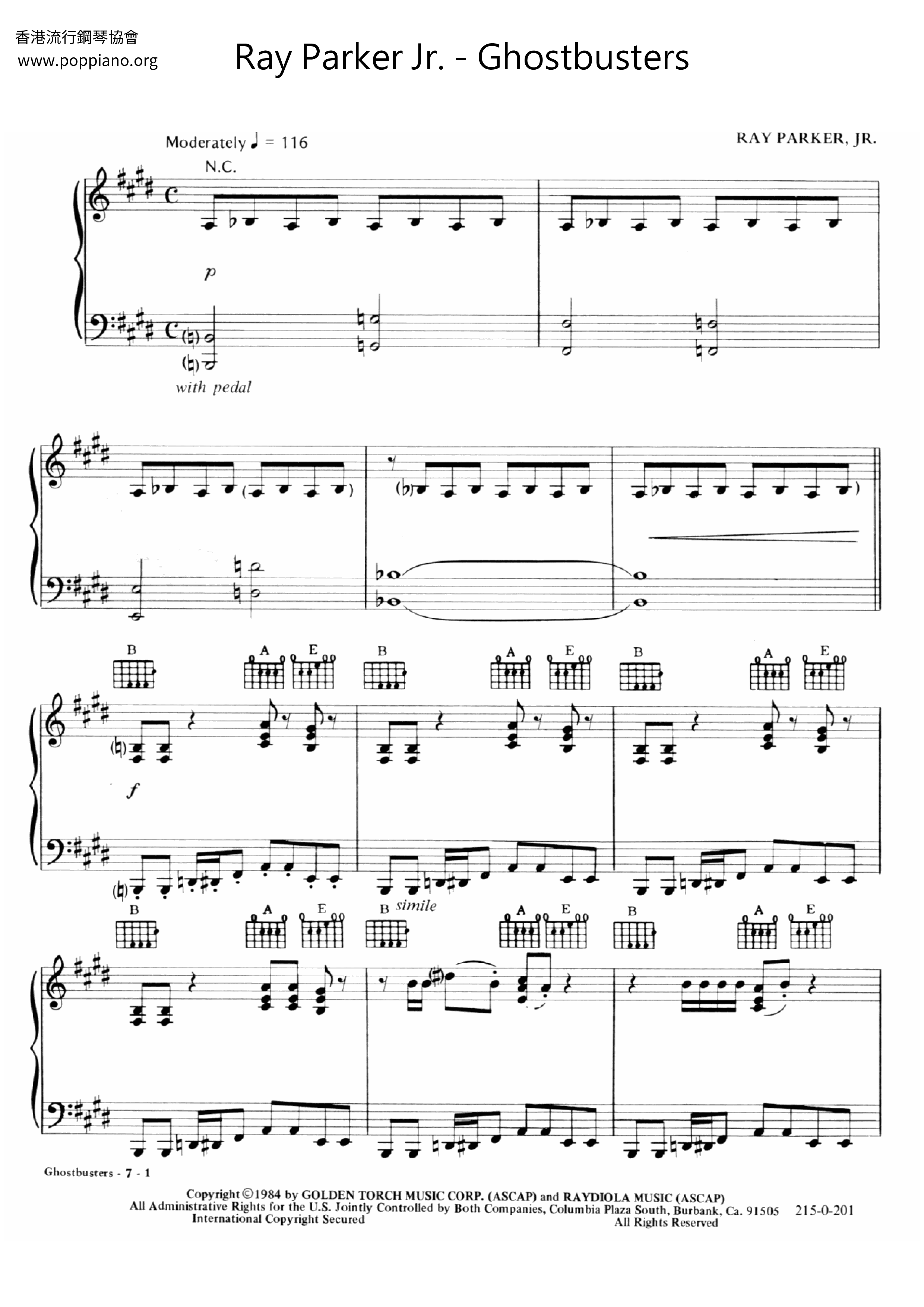 Ghostbusters Sheet Music / Piano Score Free PDF Download HK Pop