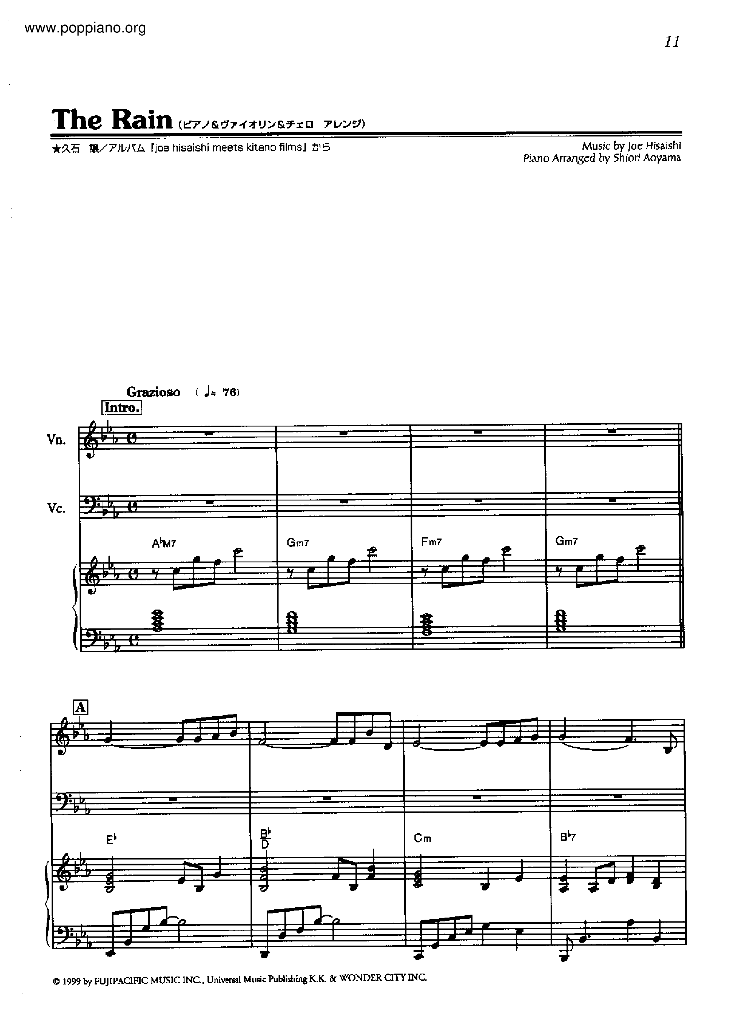 Joe Hisaish The Rain Sheet Music Pdf ひさいしじょう Free Score Download