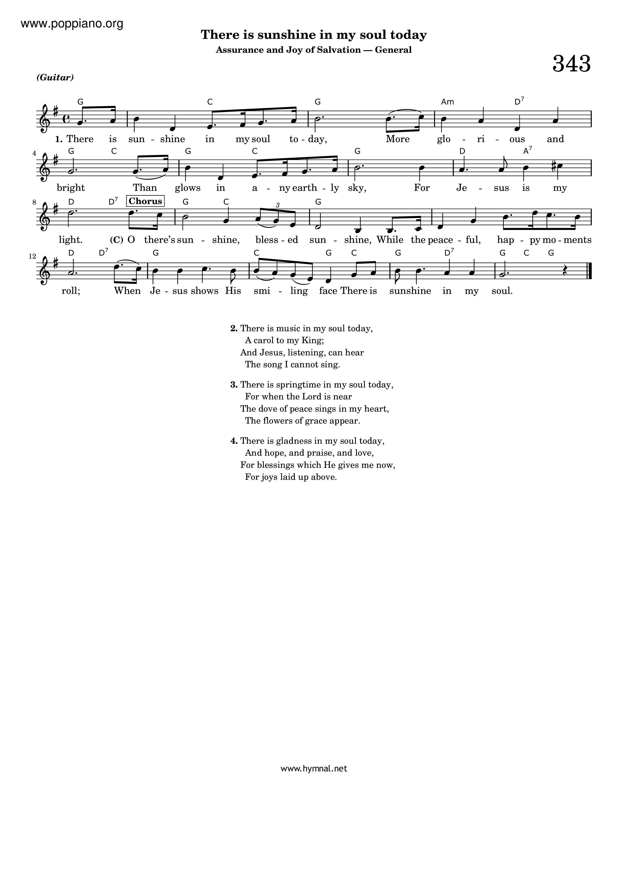 Hymn There Is Sunshine In My Soul Today Sheet Music Pdf Free Score Download