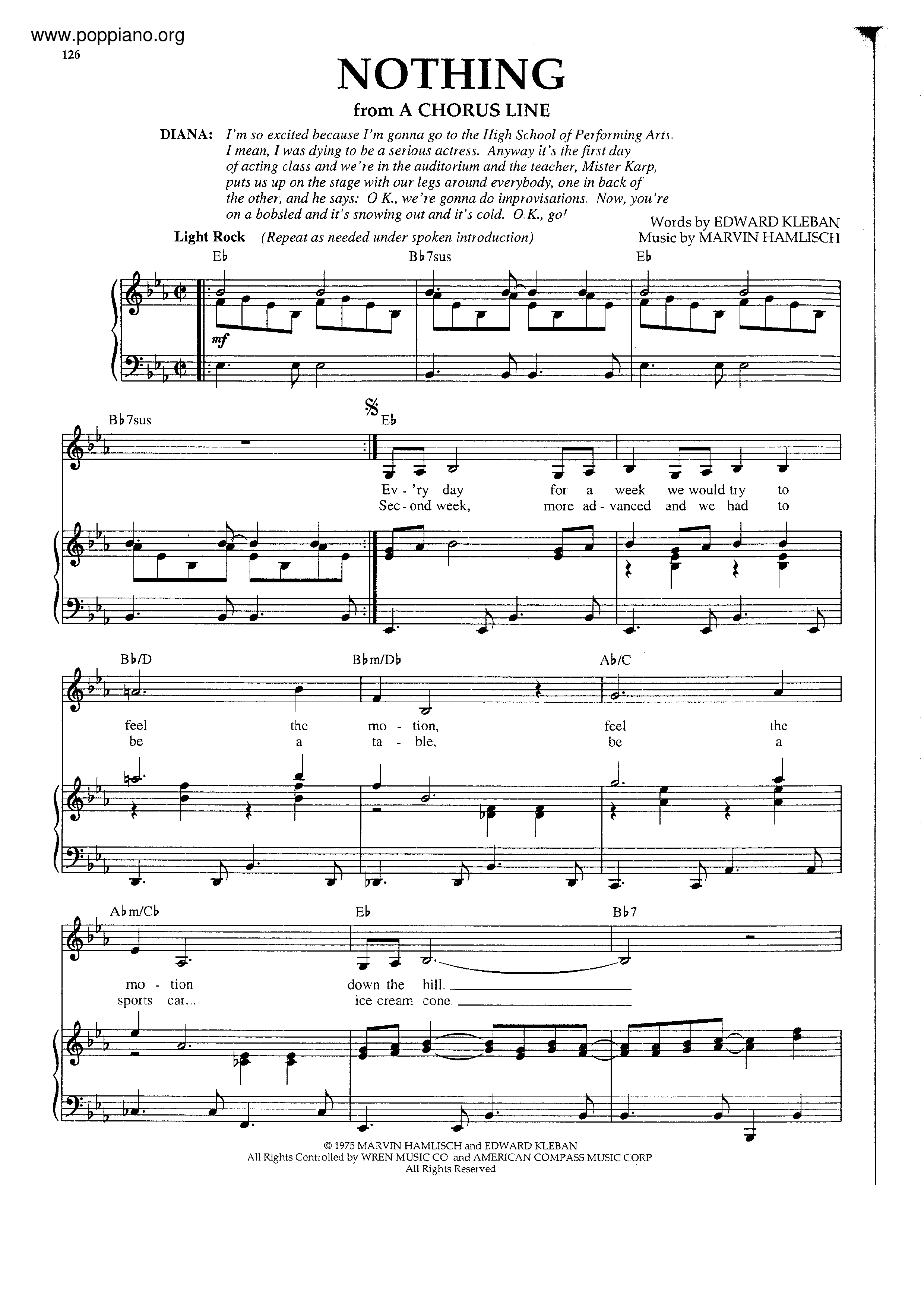A Chorus Line (musical)Nothing Sheet Music pdf, Free Score Download ★