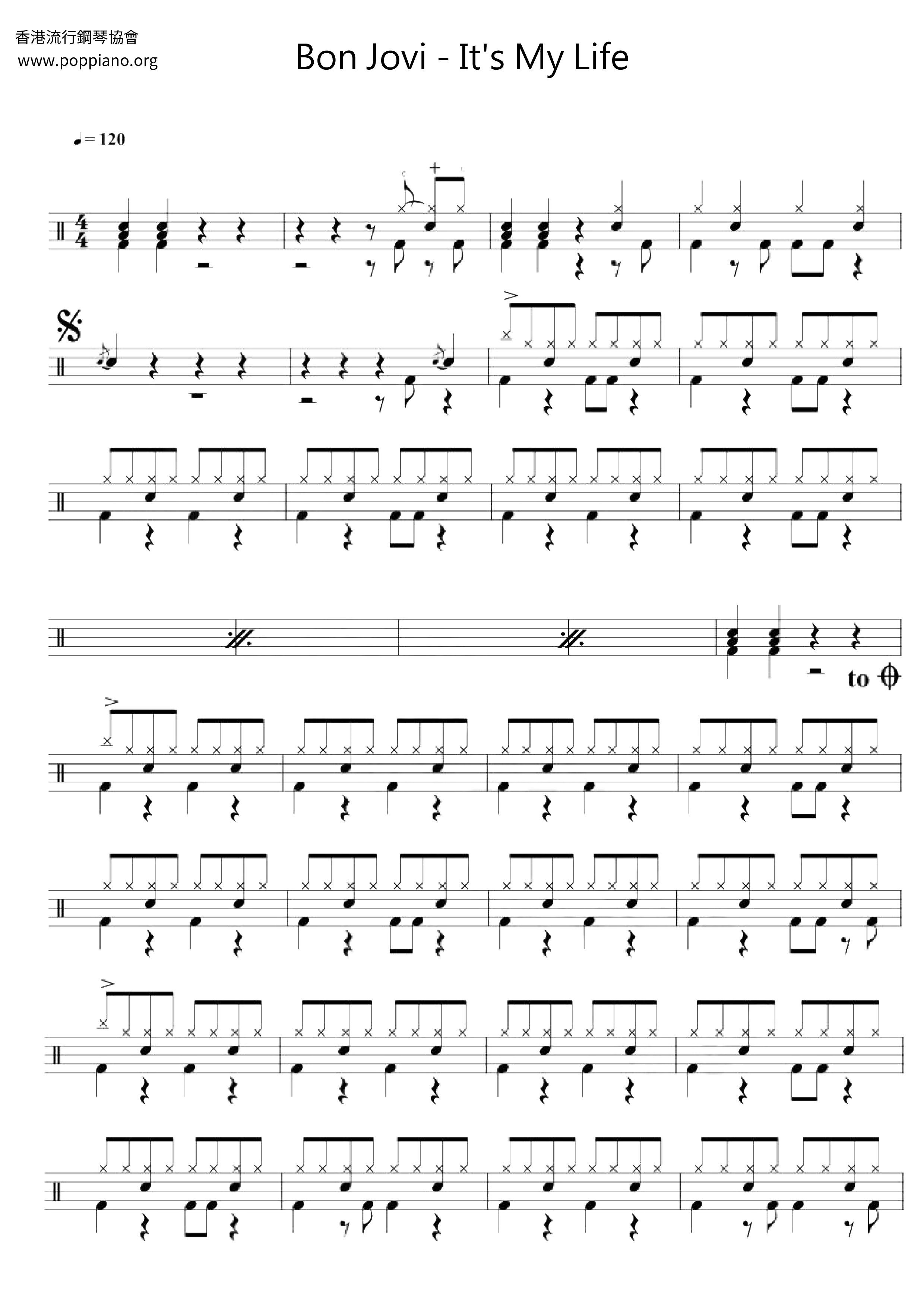 Bon Jovi It S My Life Drum Tab Pdf Free Score Download