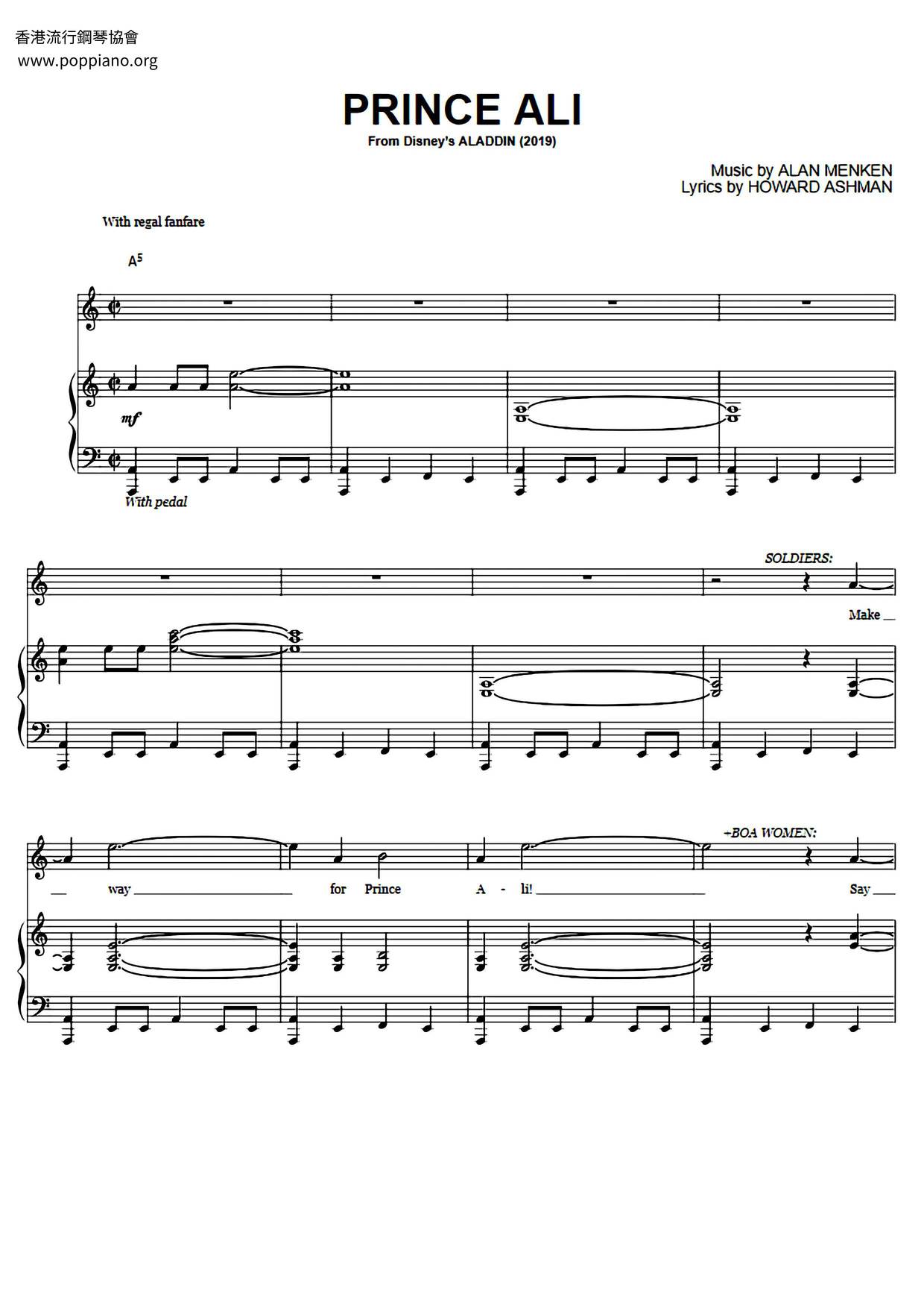 Will Smith Aladdin Prince Ali Sheet Music Pdf Free Score Download