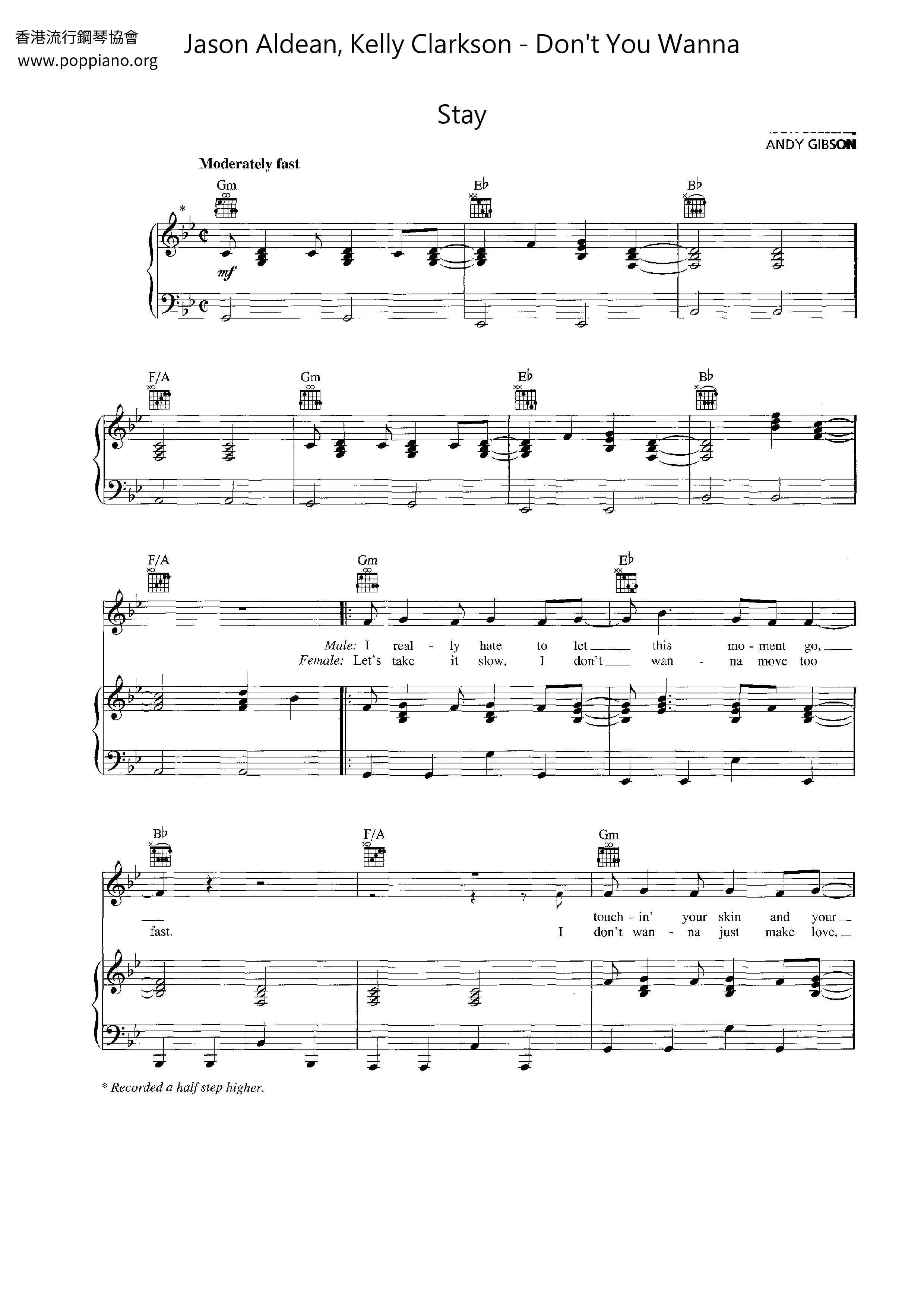 Don't You Wanna Stay琴譜