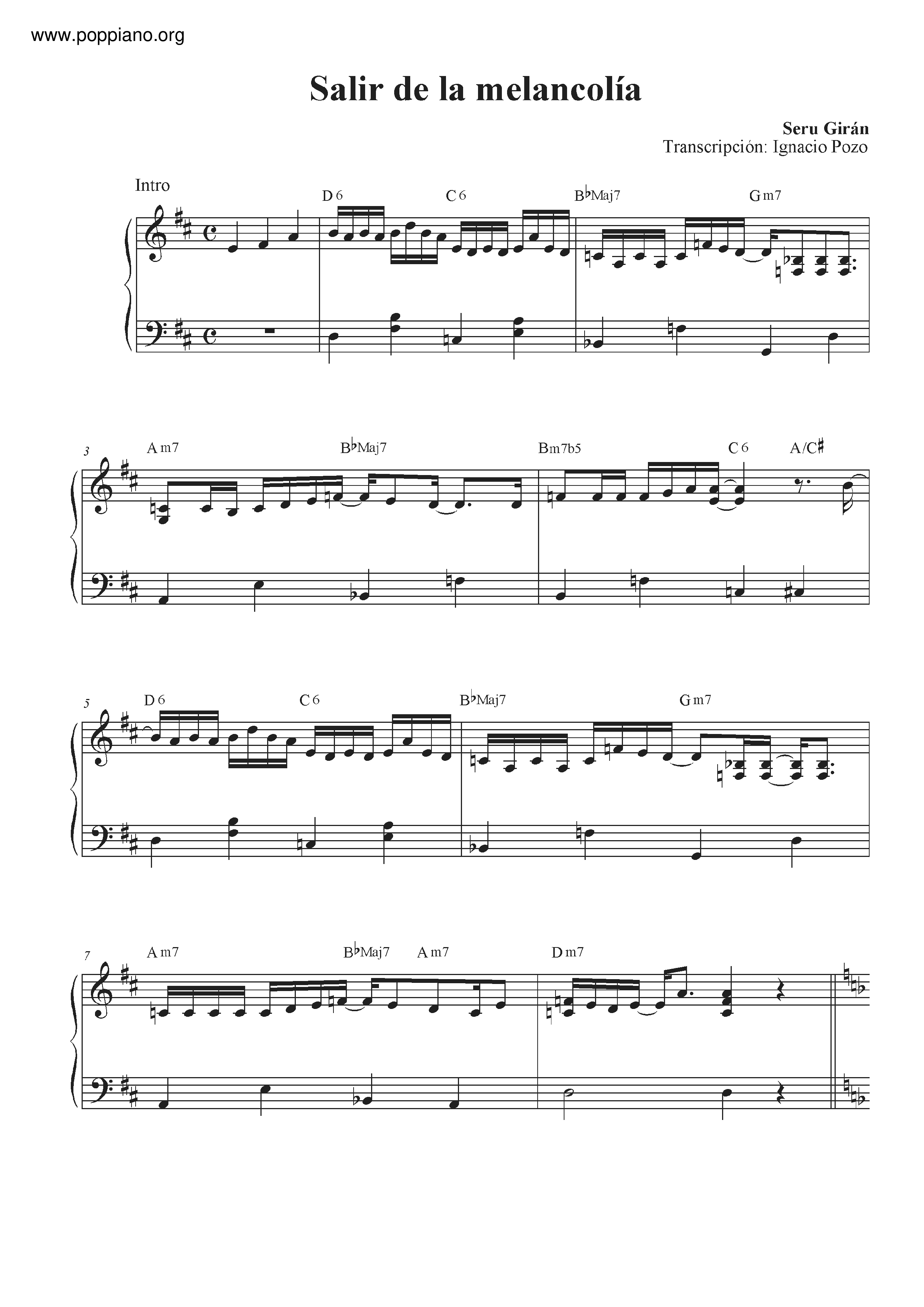Salir De La Melancolia琴譜
