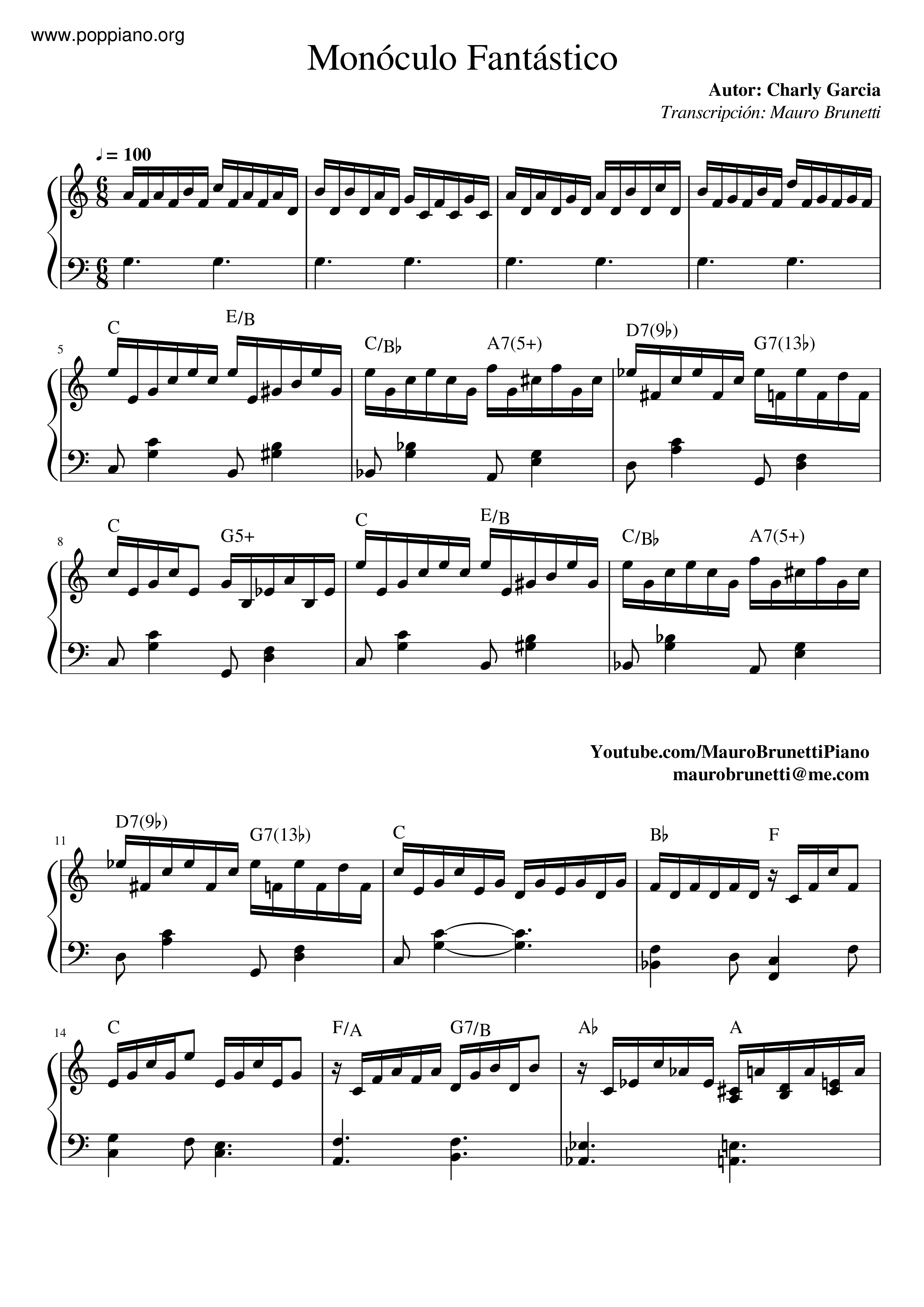Monóculo Fantástico琴譜