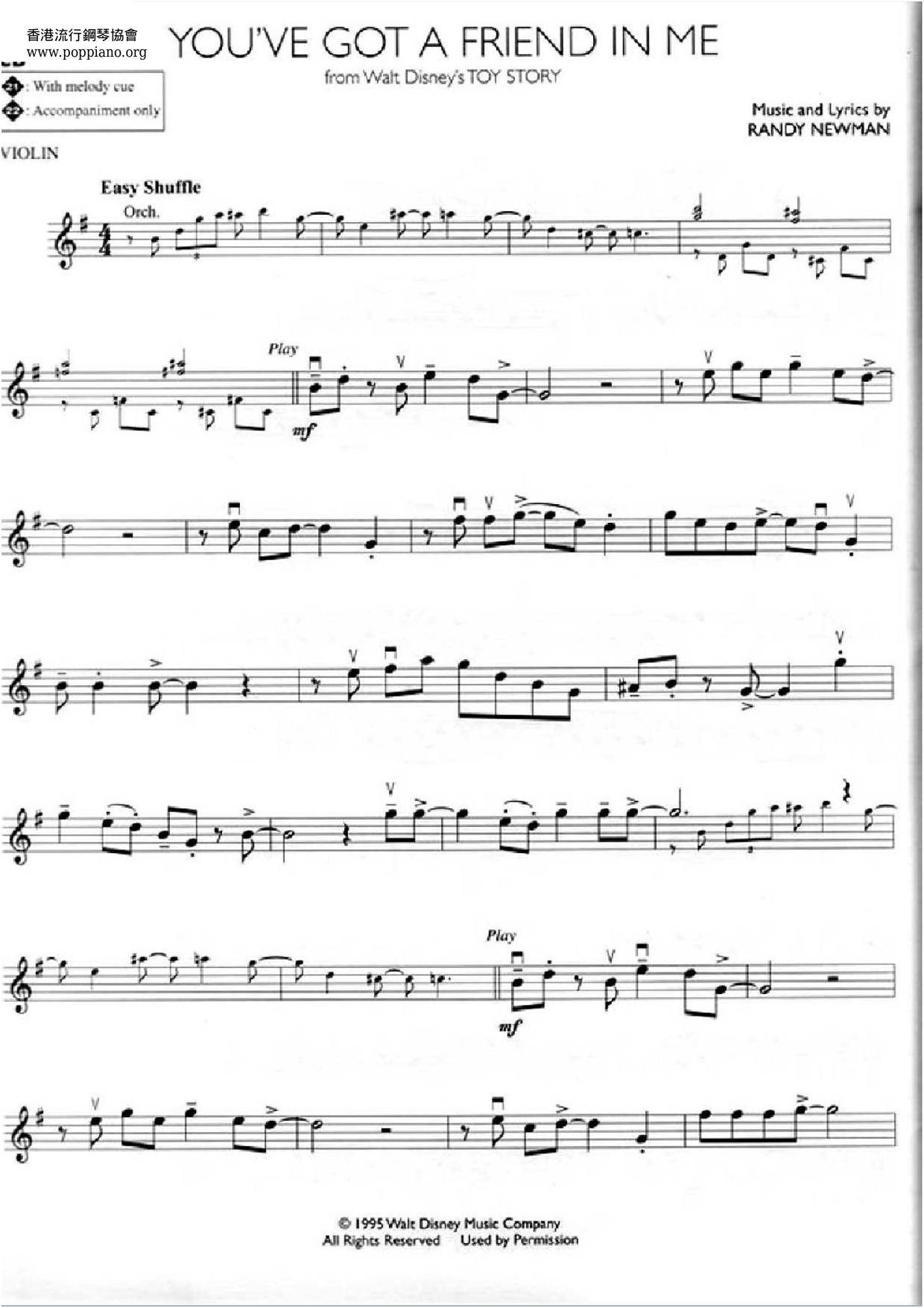 Movie Soundtrack Toy Story You Ve Got A Friend In Me Violin Score Pdf Free Score Download