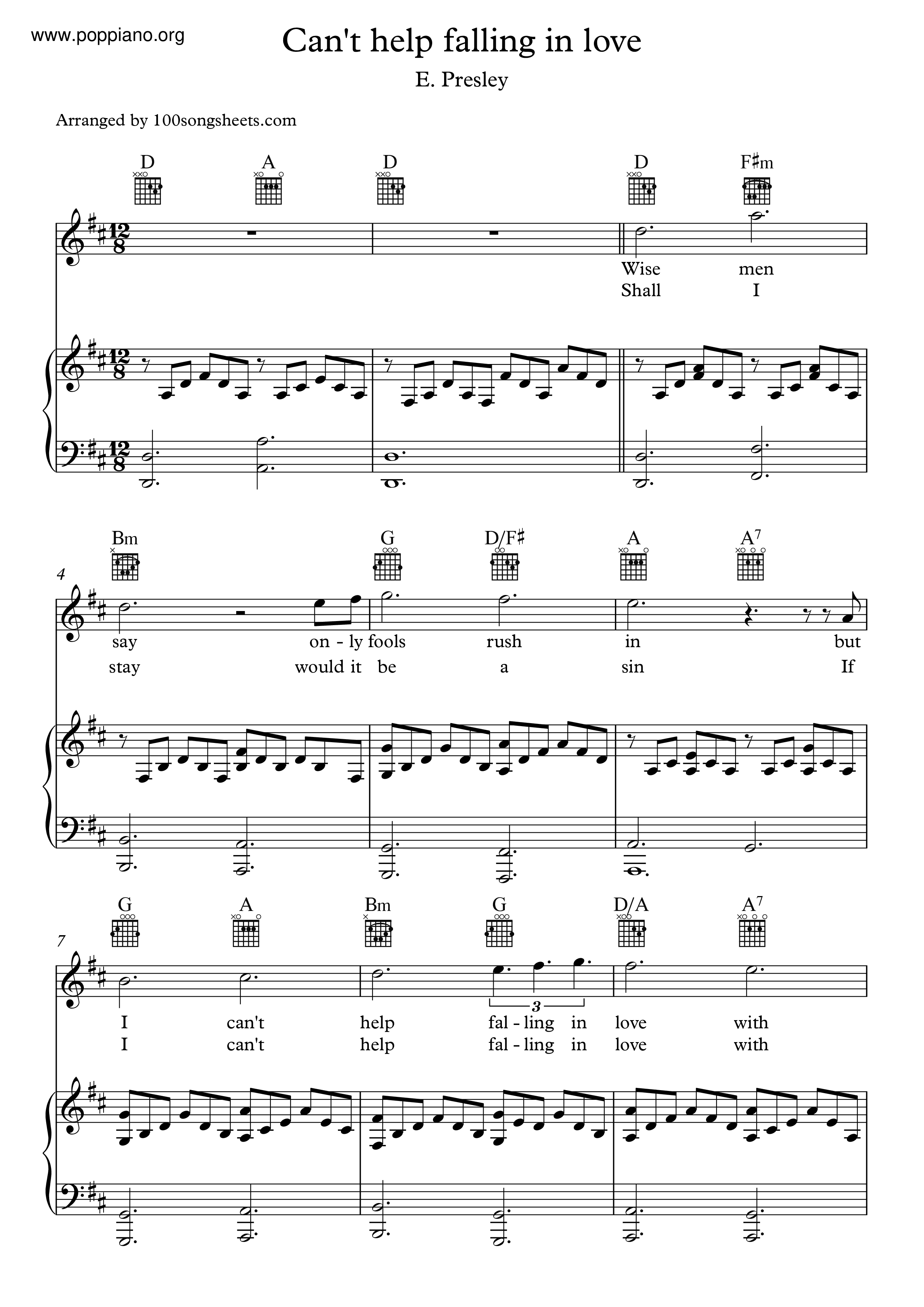 Can't Help Falling In Love琴譜