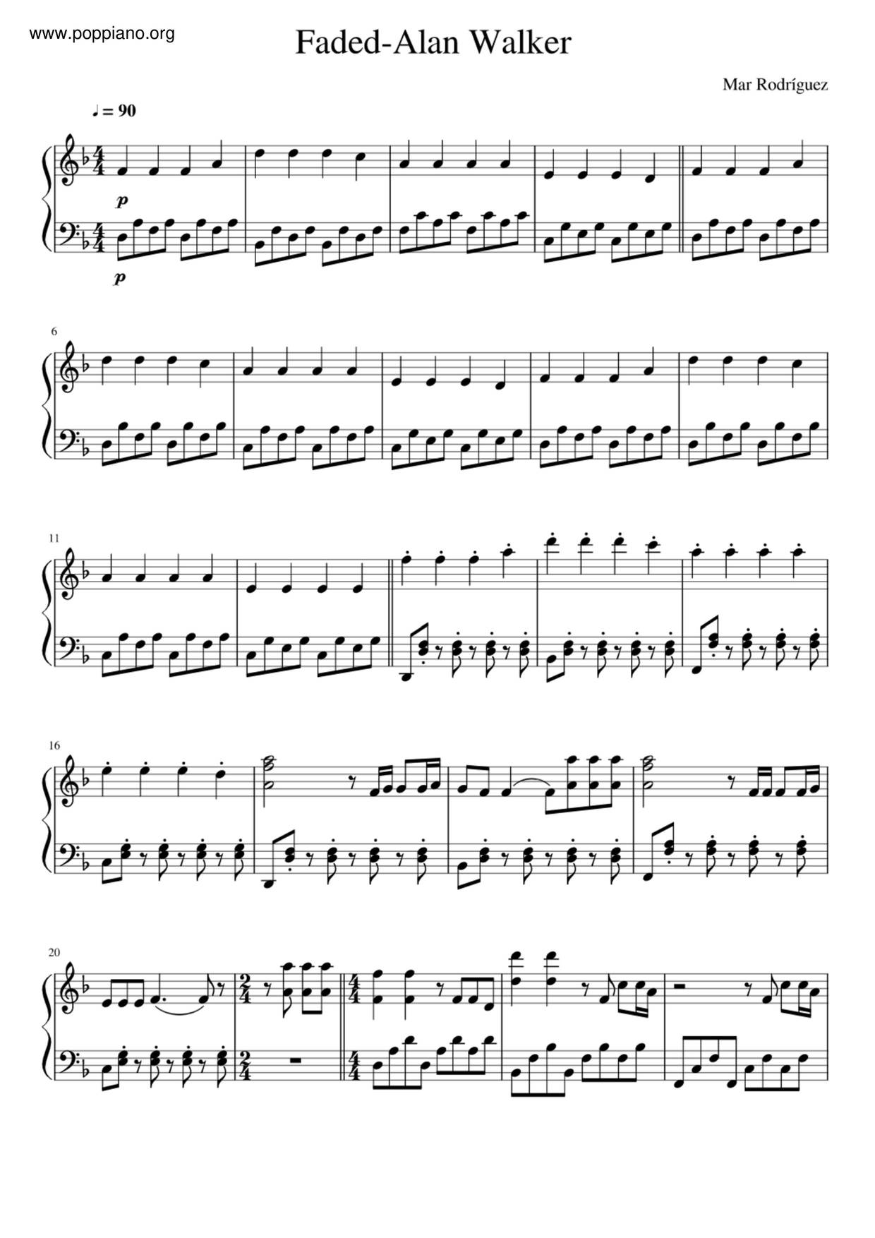 Fadedall Versions Sheet Music Piano Score Free Pdf Download Hk Pop Piano Academy