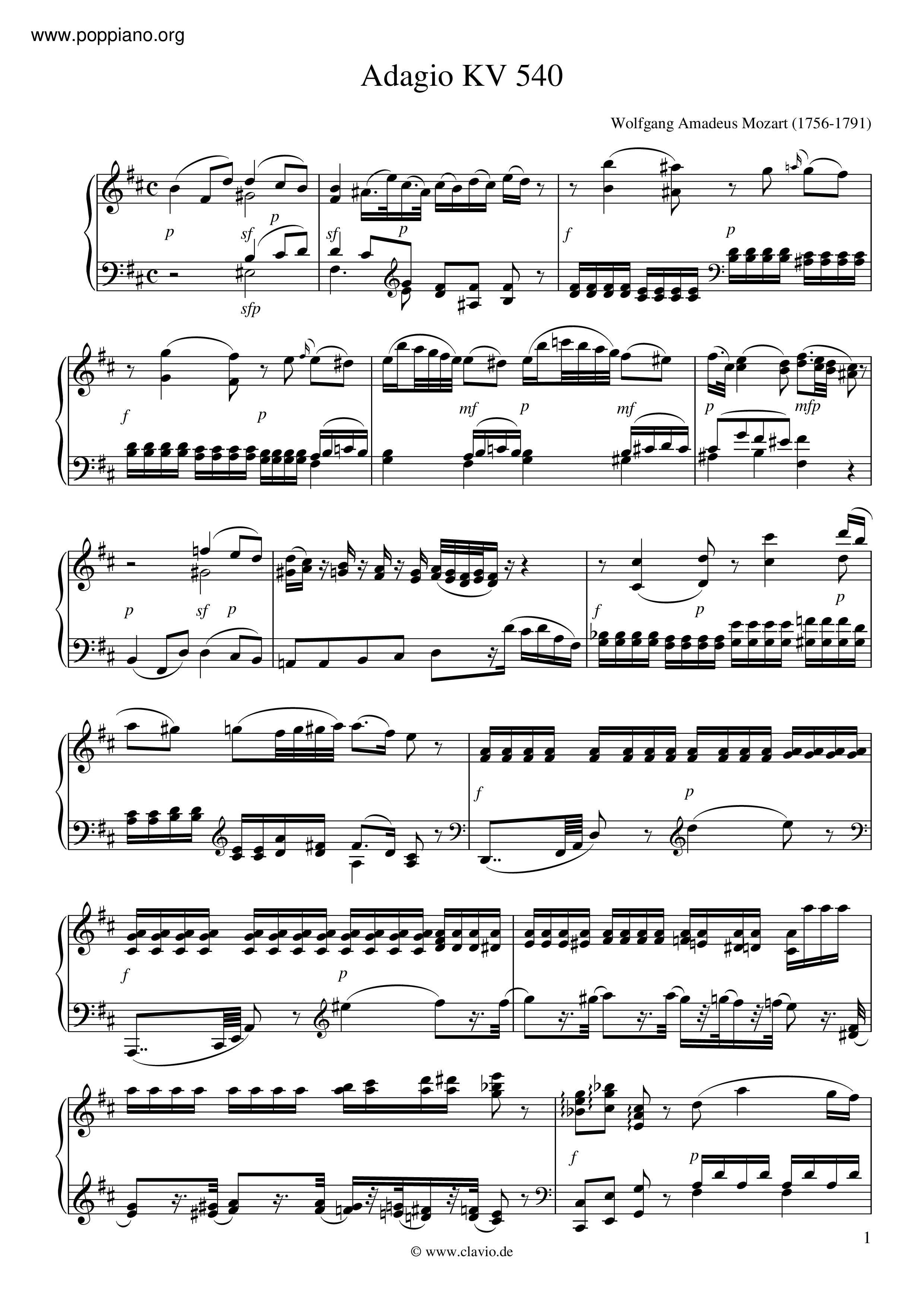Adagio In B Minor, K.540琴譜