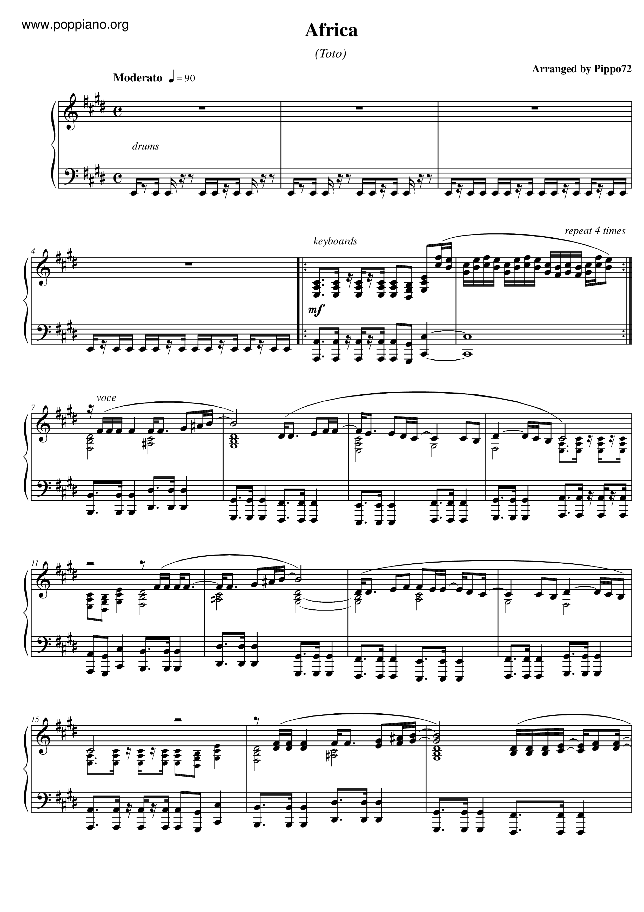 Toto Africa Sheet Music Pdf Free Score Download