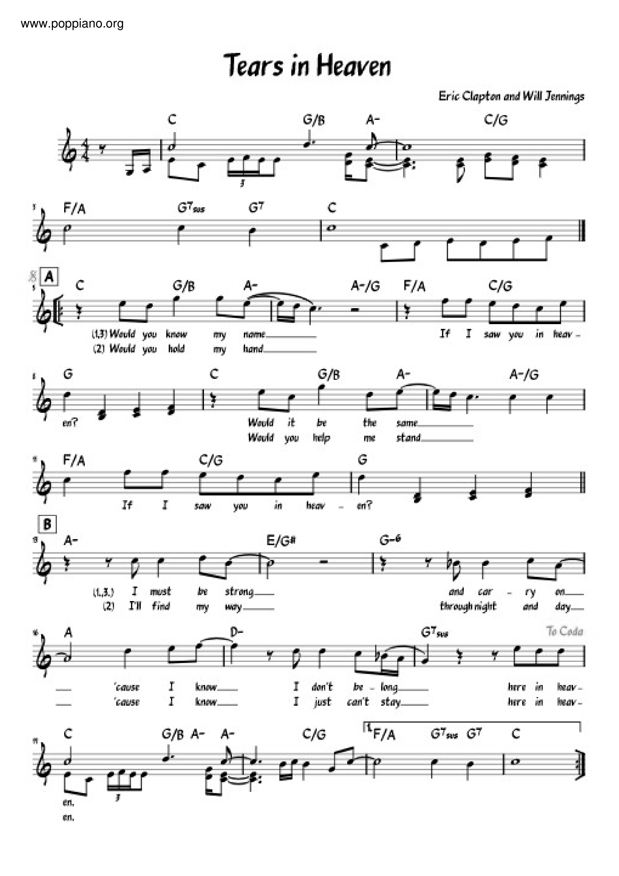 Eric clapton tears in heaven sheet music notes downlo vrogue co