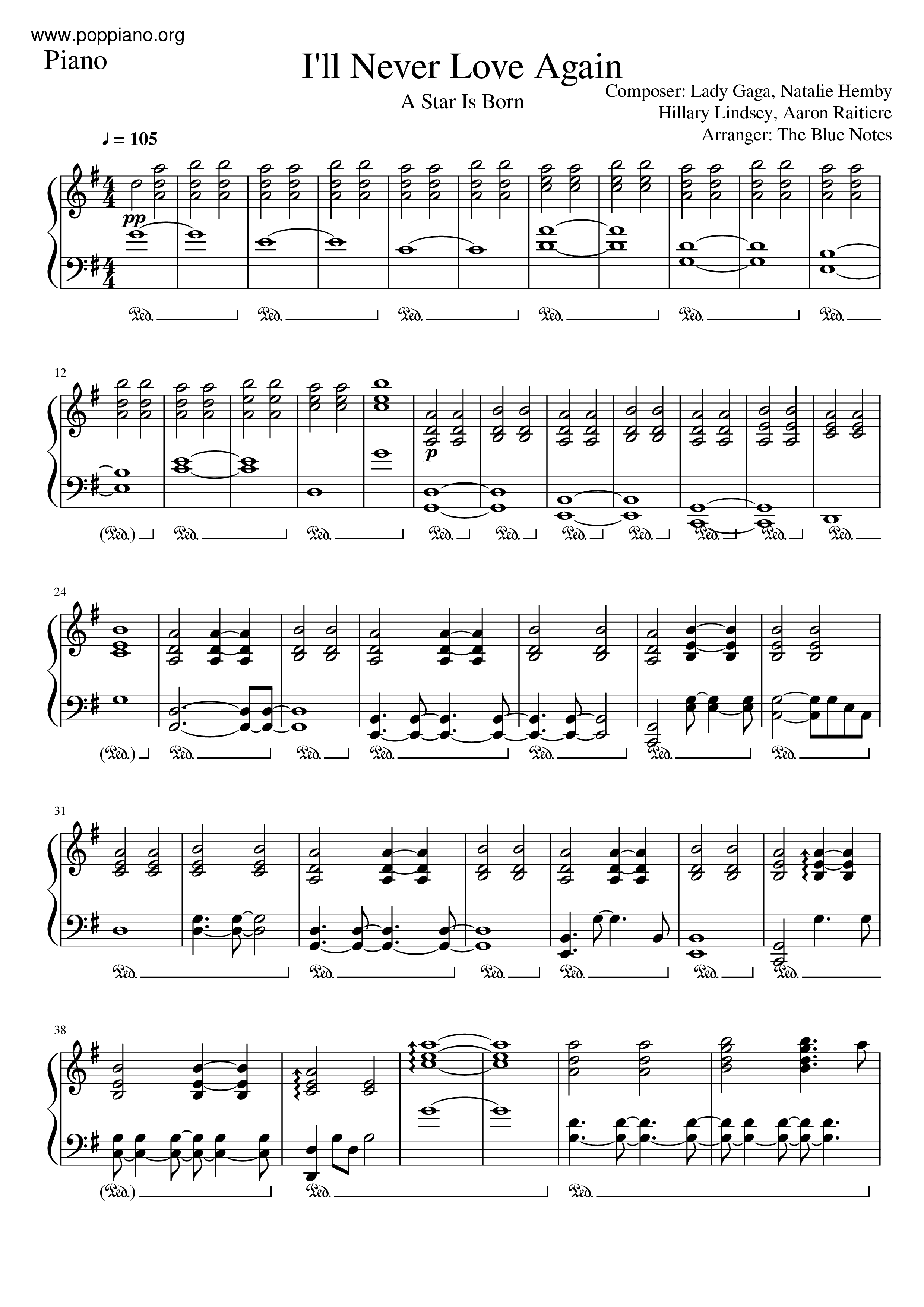 I'll Never Love Again琴譜