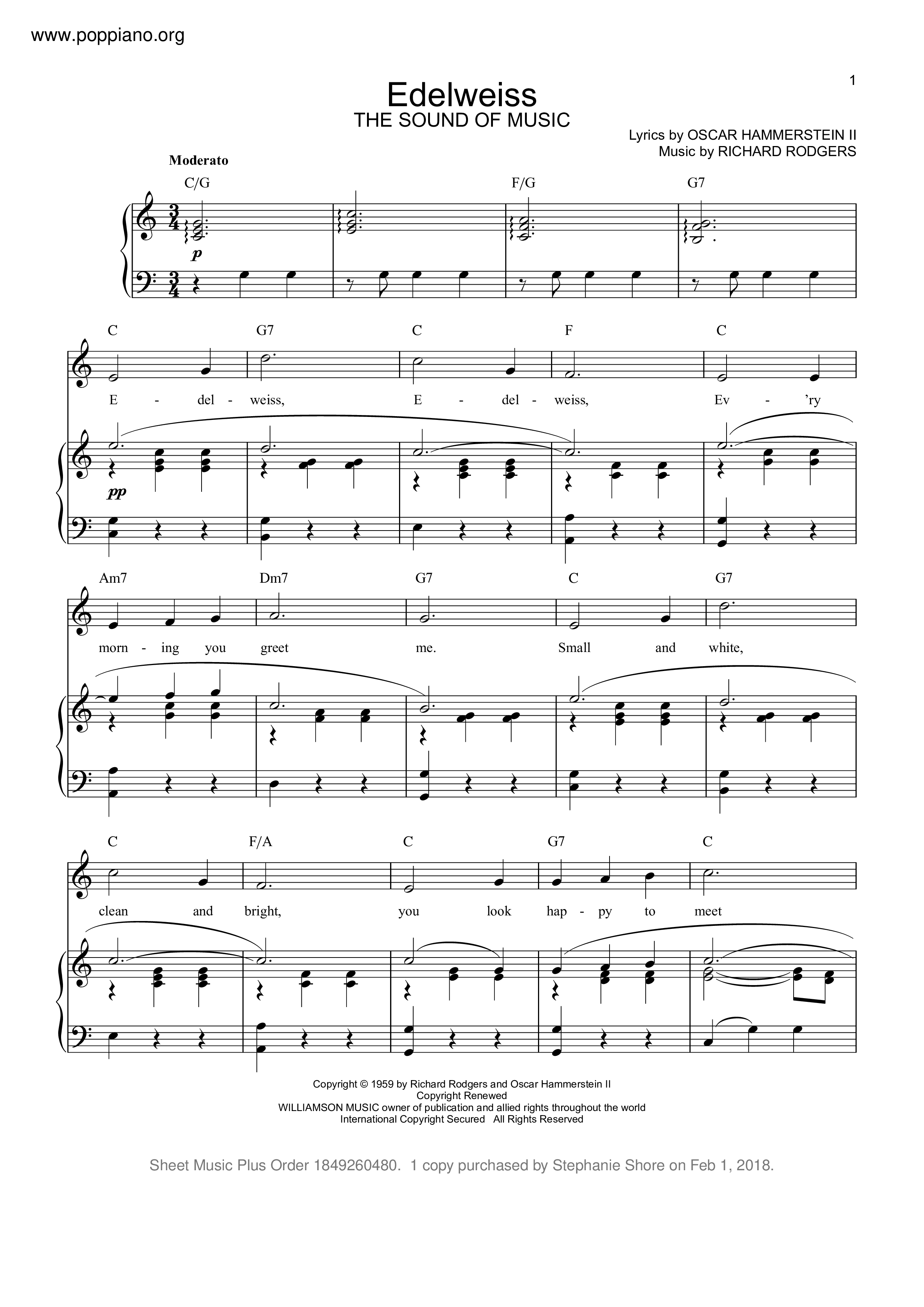 The Sound Of Music Edelweiss Pdf無料ピアノ譜 Gakufu 香港ポップピアノ協会