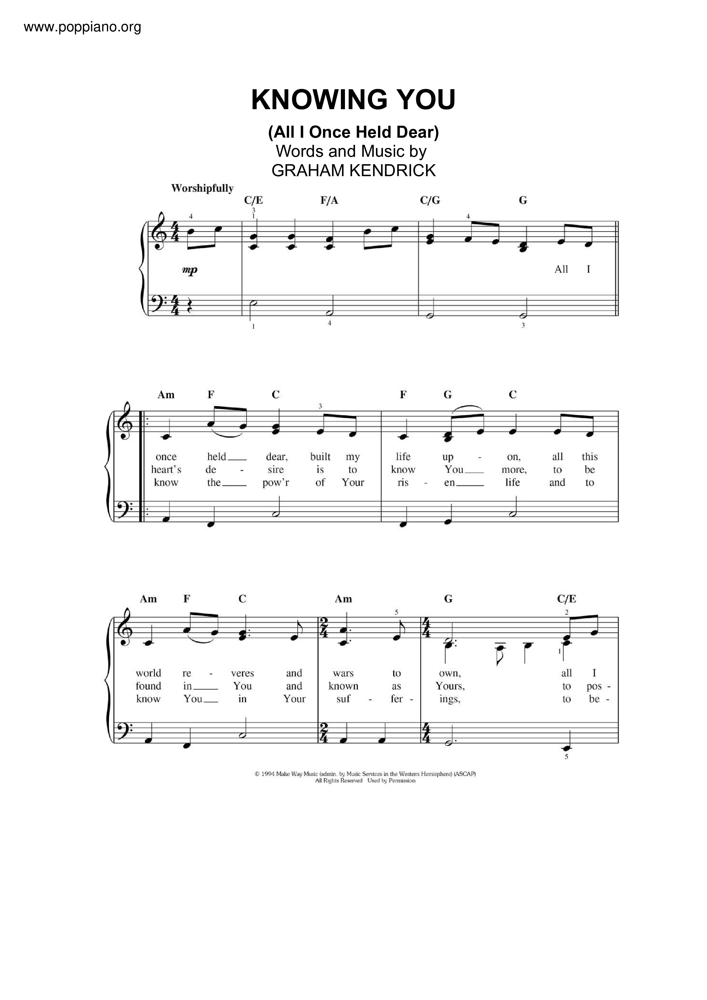 Knowing You (All I Once Held Dear)琴譜