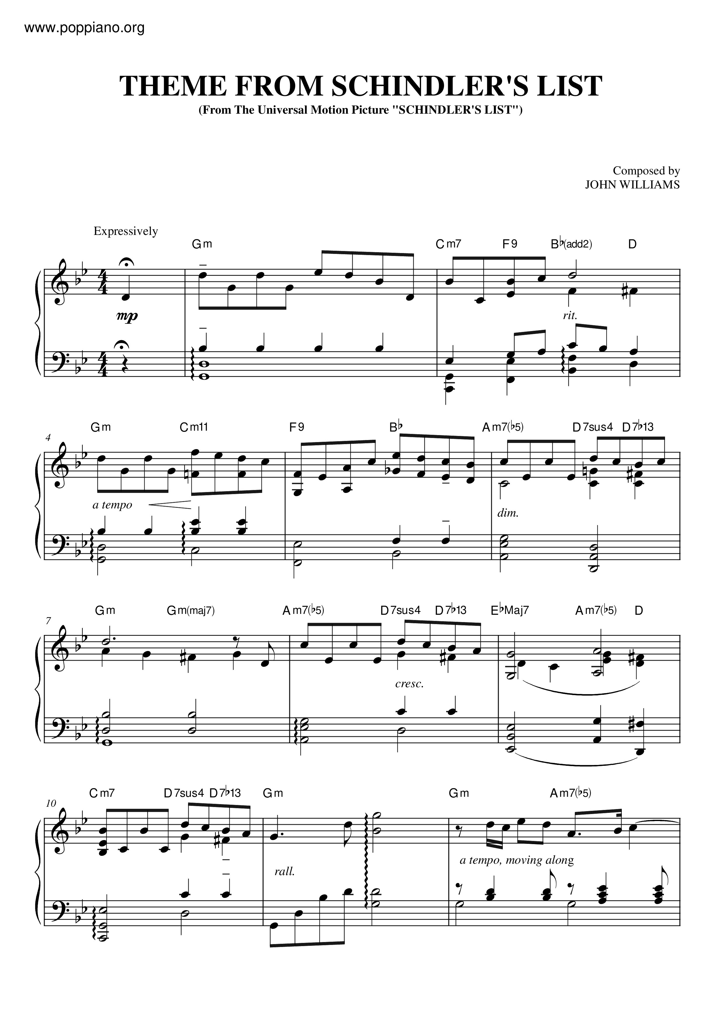 John Williams Schindler's List Sheet Music Notes, Chords Download