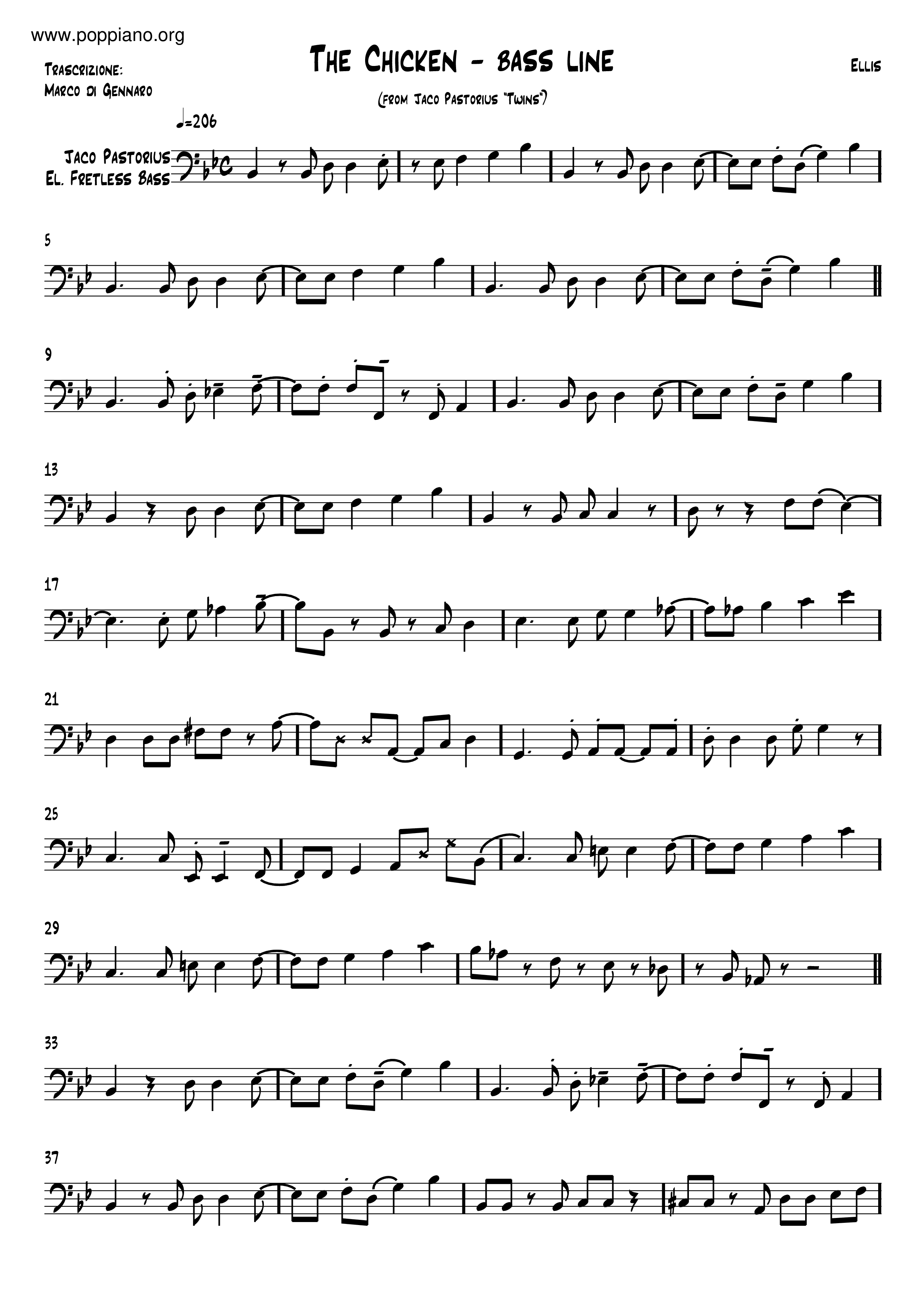 Jaco Pastorius-The Chicken Sheet Music pdf, - Free Score Download ☆