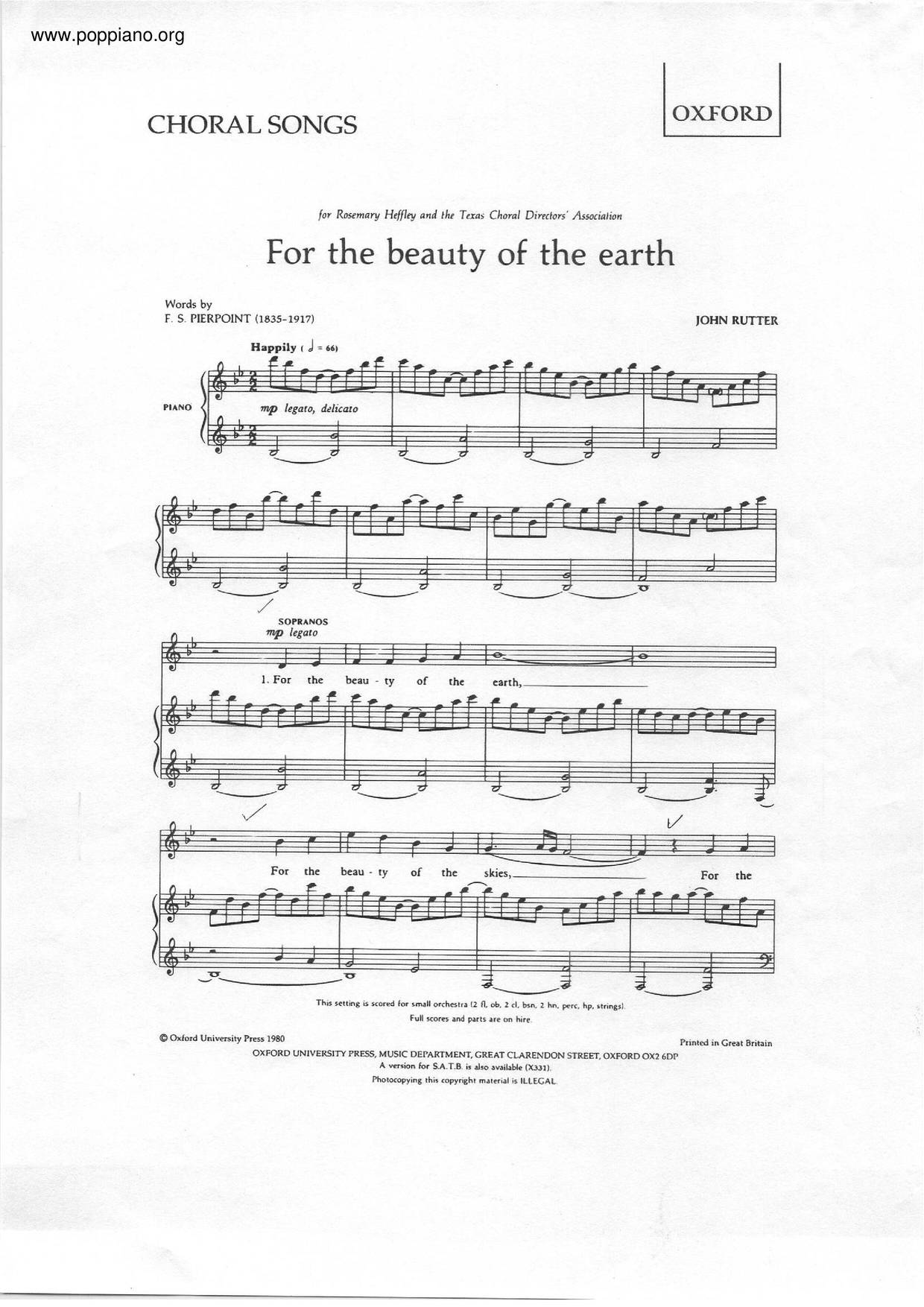 For The Beauty Of The Earth琴譜