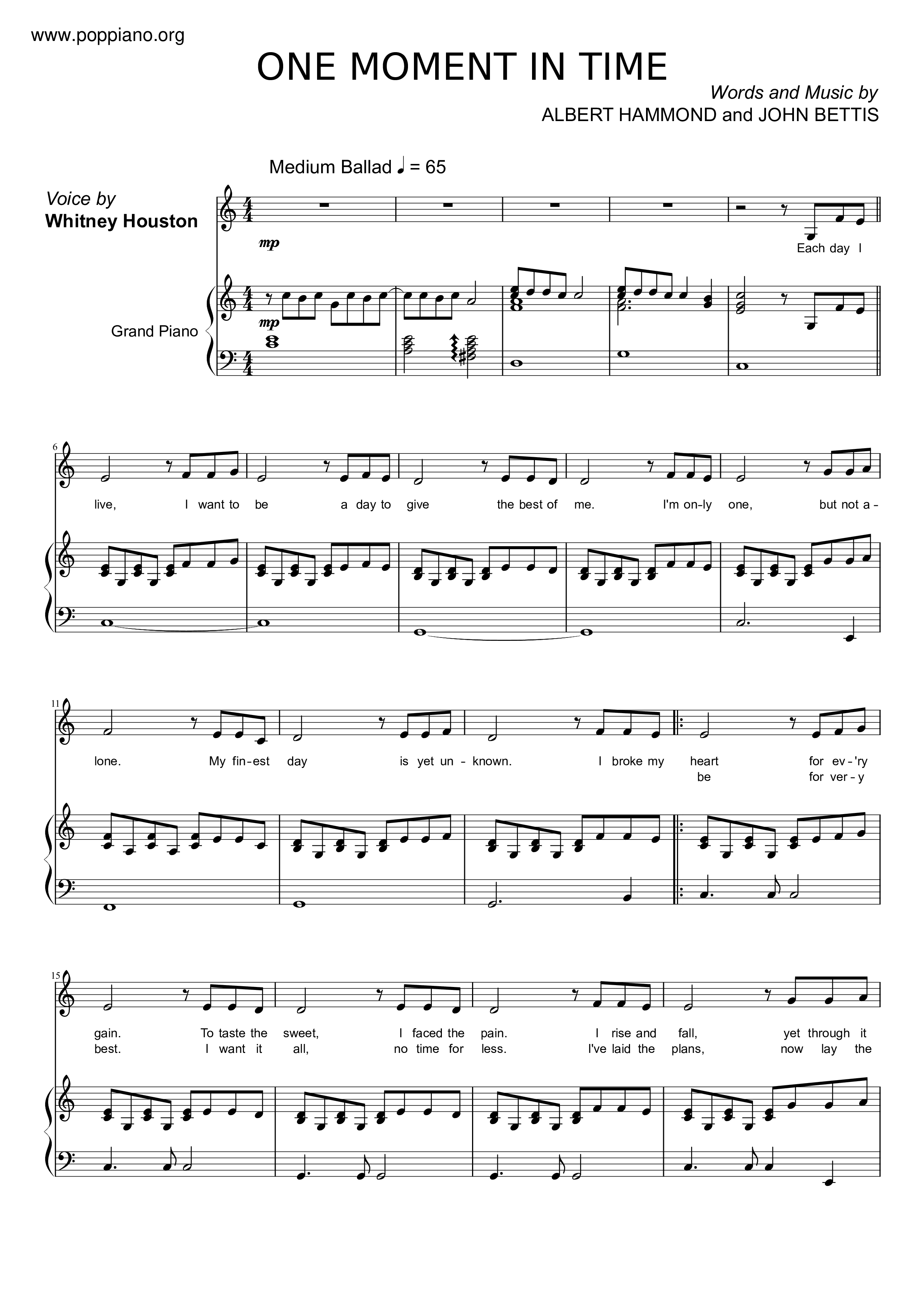 ritmo tipo El respeto ☆ One Moment In Time | Sheet Music | Piano Score Free PDF Download | HK Pop  Piano Academy