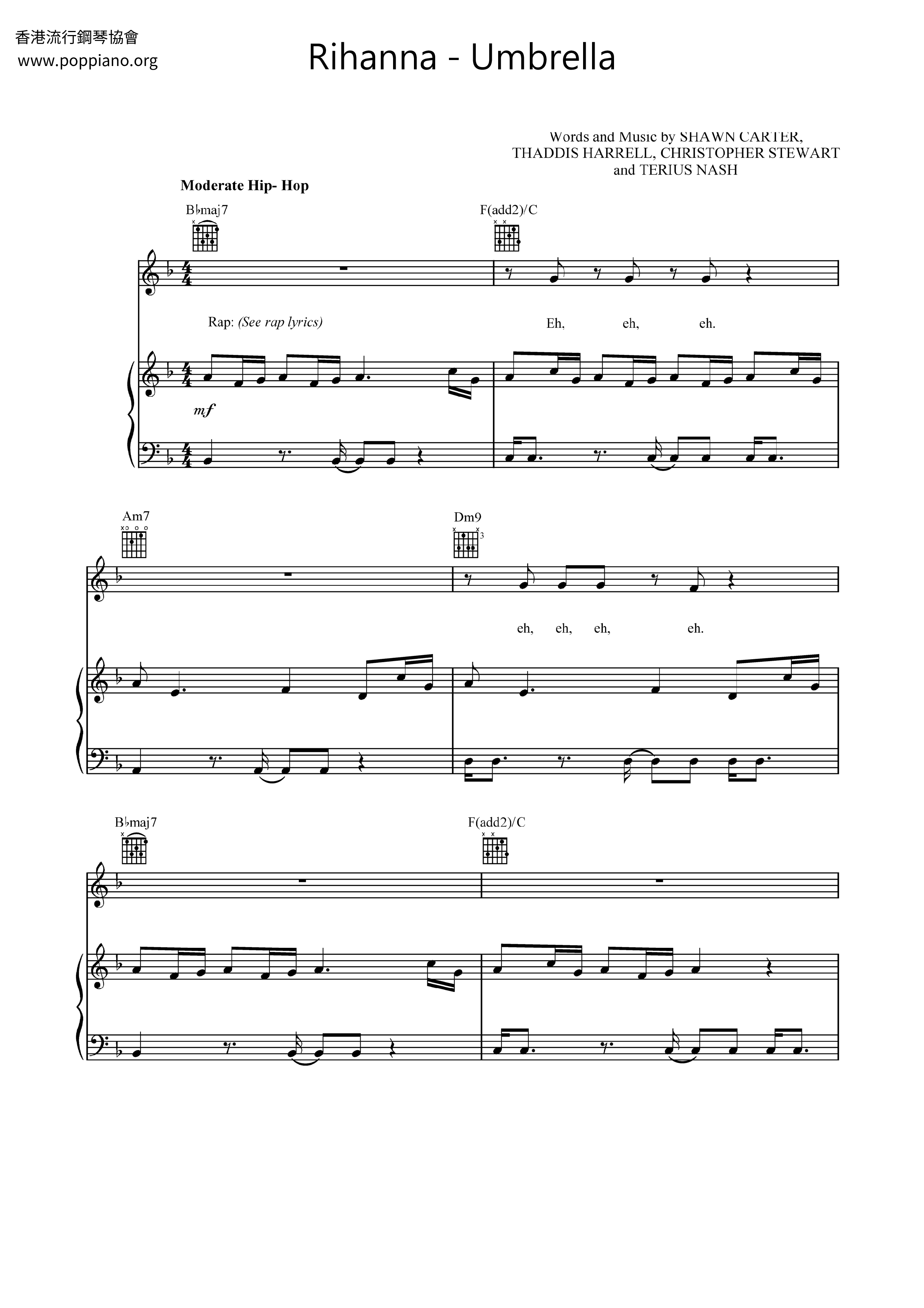 Umbrella Sheet Music / Piano Score Free PDF Download HK Pop Piano