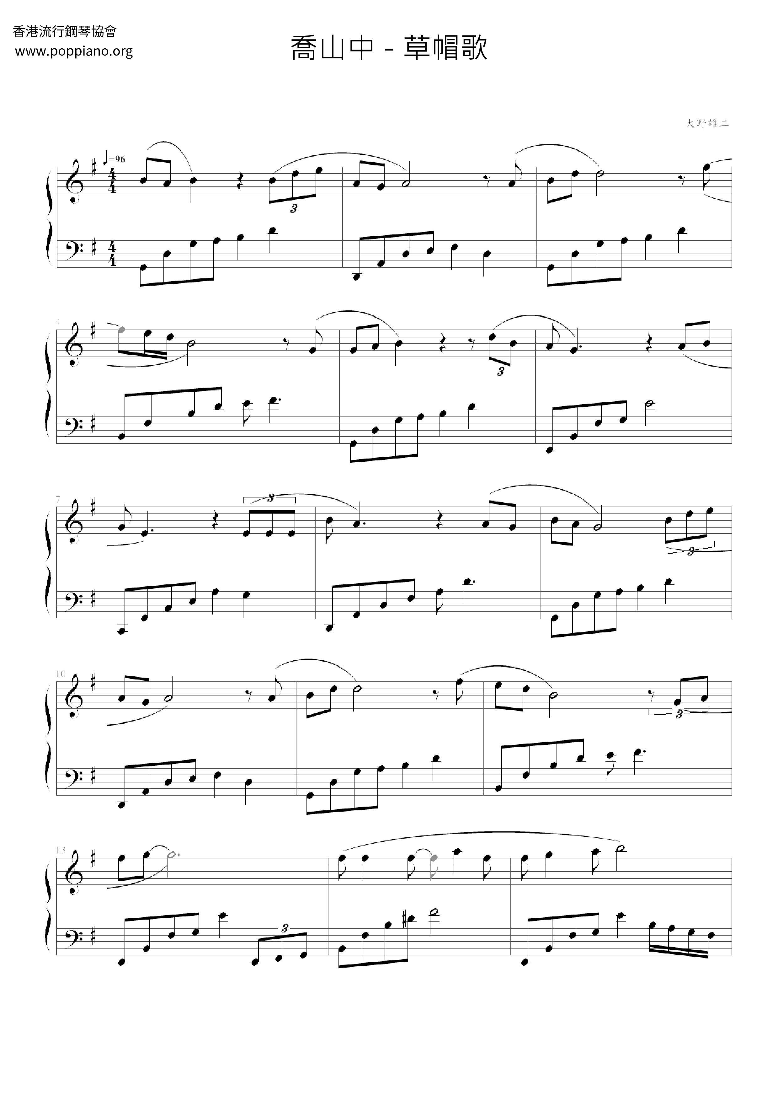 ★ 喬山中Straw Hat Song Sheet Music pdf, Free Score Download