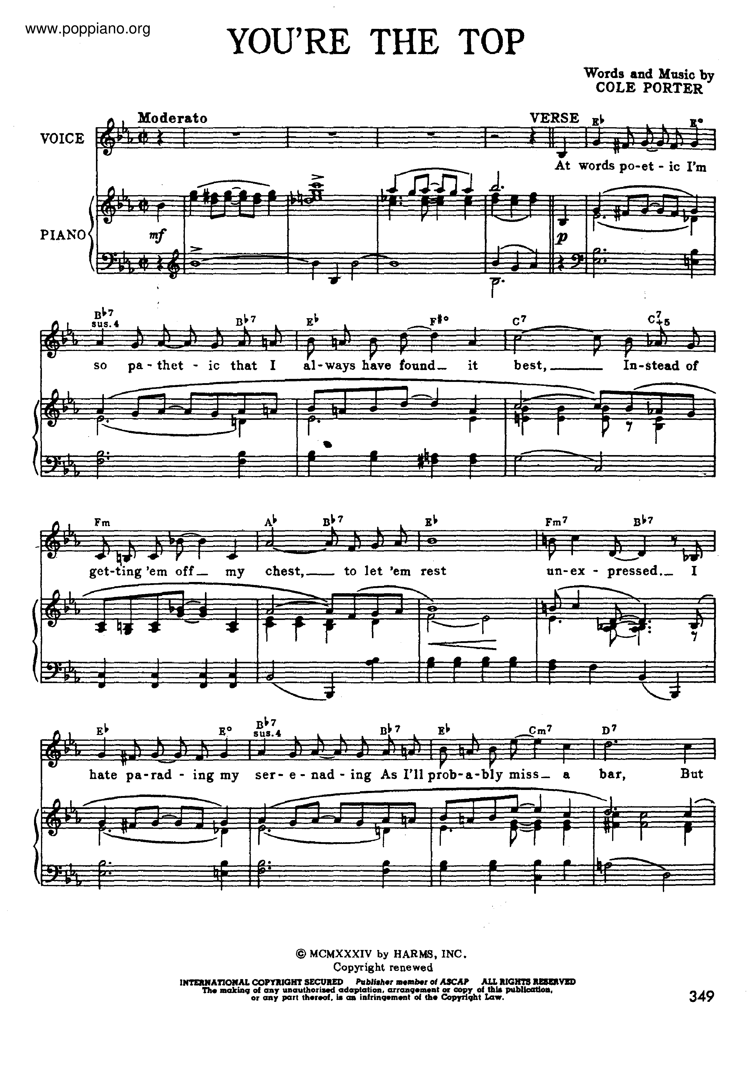 Cole PorterYou're The Top Sheet Music pdf, Free Score Download ★