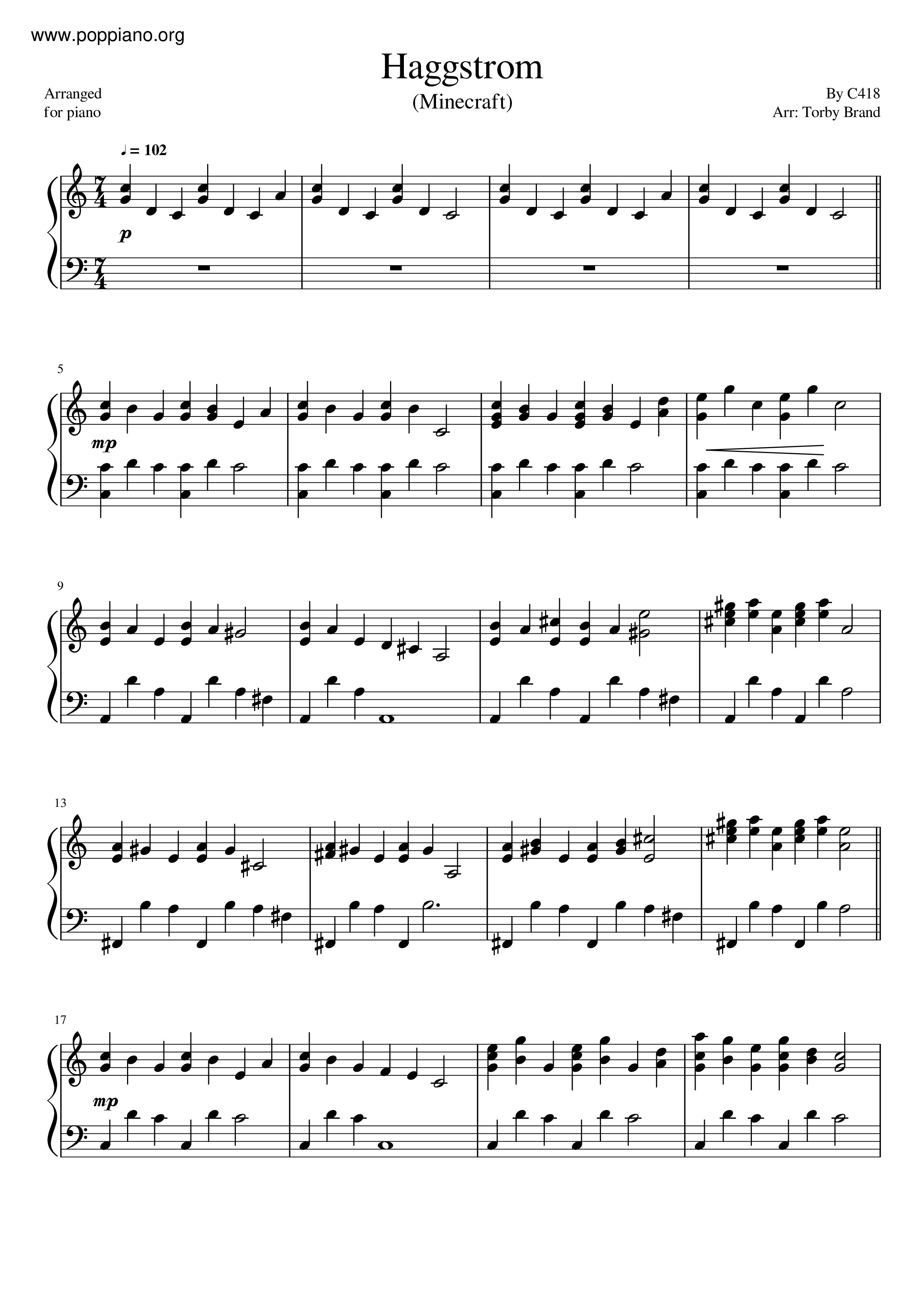 C418 Minecraft Haggstrom ピアノ譜pdf 香港ポップピアノ協会 無料pdf楽譜ダウンロード Gakufu