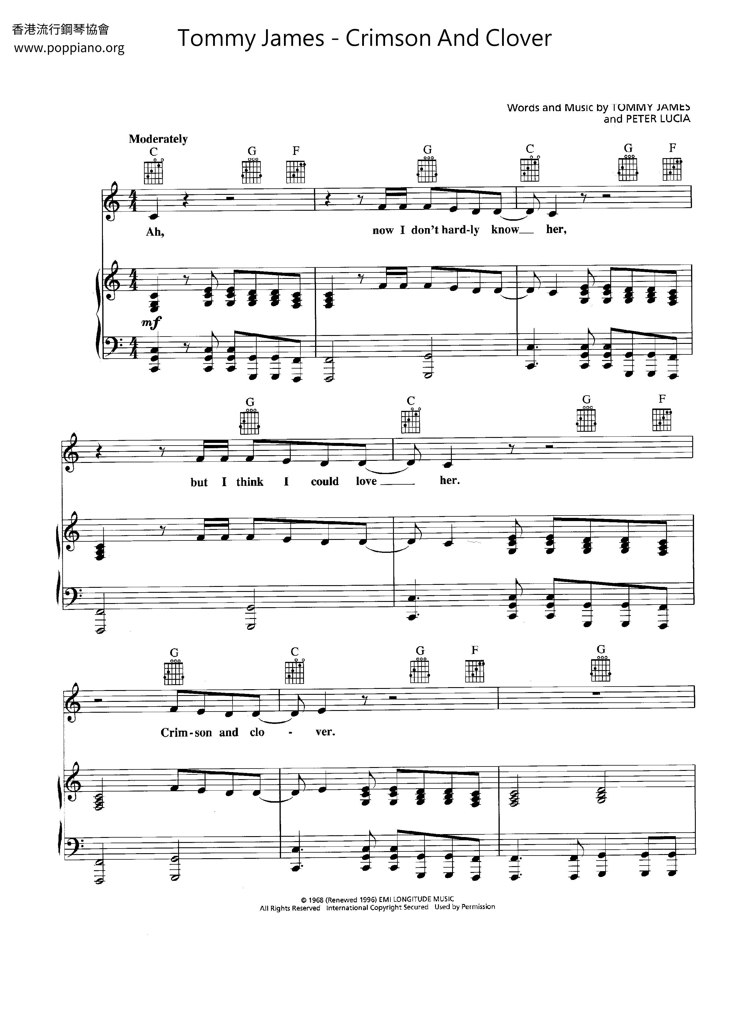 Tommy JamesCrimson And Clover Sheet Music pdf, Free Score Download ★ Tommy JamesCrimson And Clover Sheet Music pdf, Free Score Download ★